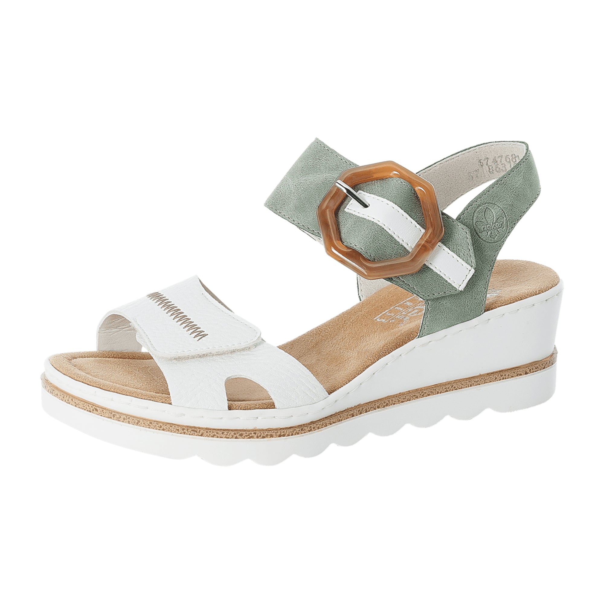 Rieker Women's White Sandals Comfortable Wedge Heel with Velcro Straps