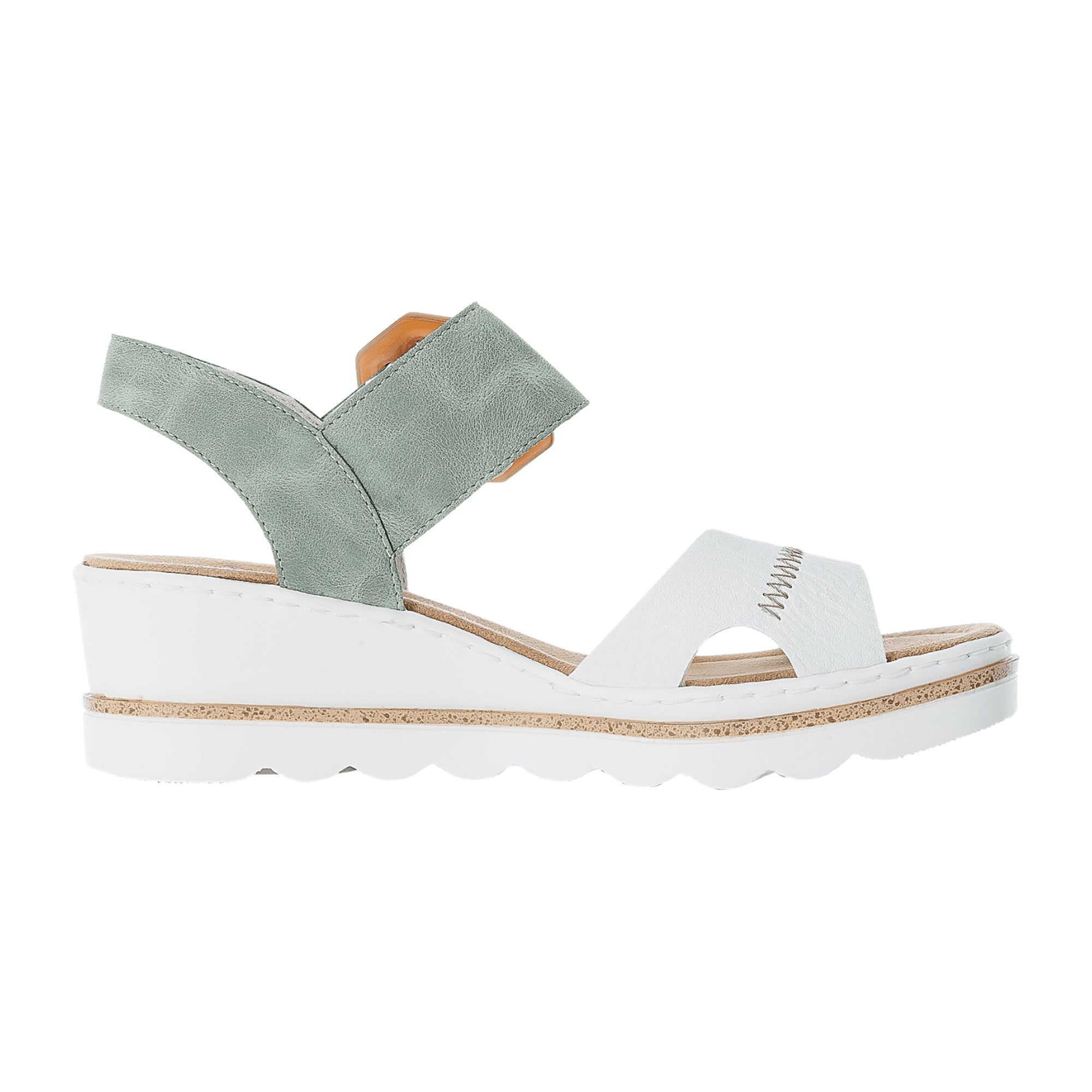 Rieker Women's White Sandals Comfortable Wedge Heel with Velcro Straps