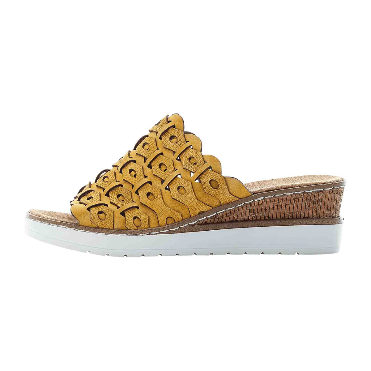 Rieker Women's Yellow Sandals Slip-On Wedge Heel Comfortable Spring Summer - Bartel-Shop