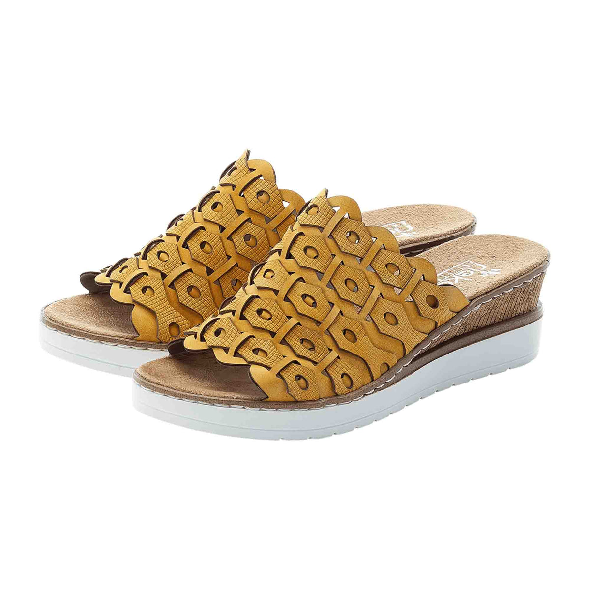 Rieker Women's Yellow Sandals Slip-On Wedge Heel Comfortable Spring Summer - Bartel-Shop