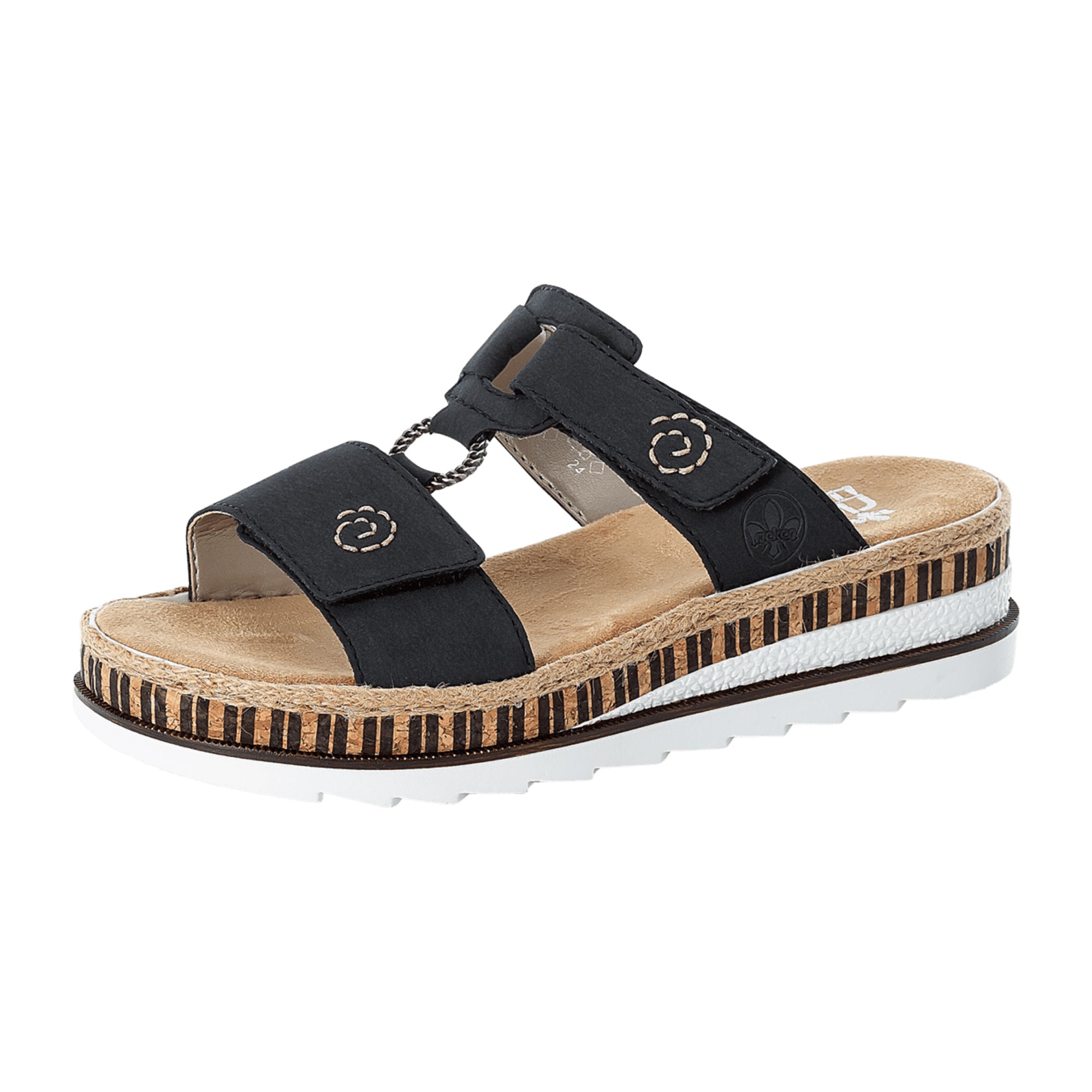 Rieker Women's Blue Clog Sandals with Velcro Strap and Cushioned Sole