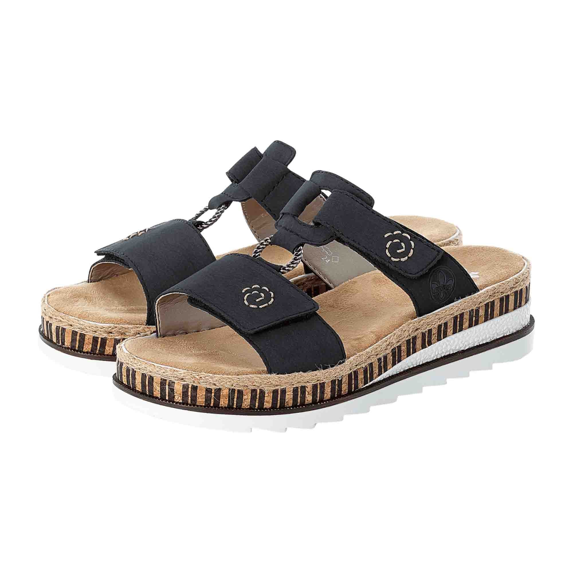 Rieker Women's Blue Clog Sandals with Velcro Strap and Cushioned Sole
