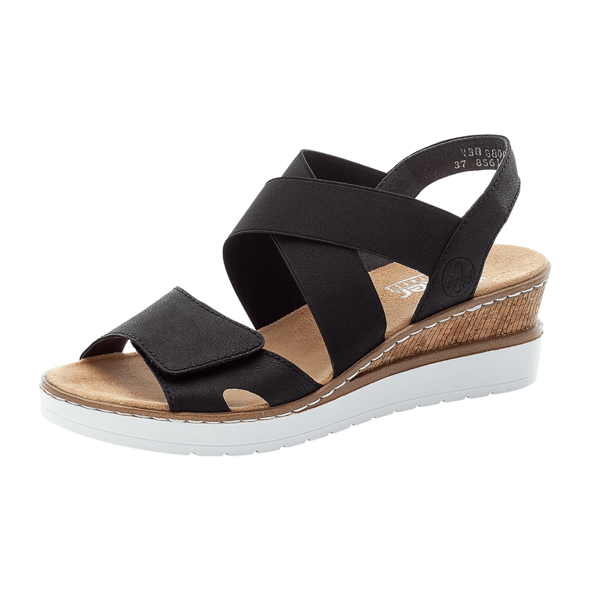 Rieker Women's Black Sandals Comfortable Wedge Heel Synthetic Summer Shoes