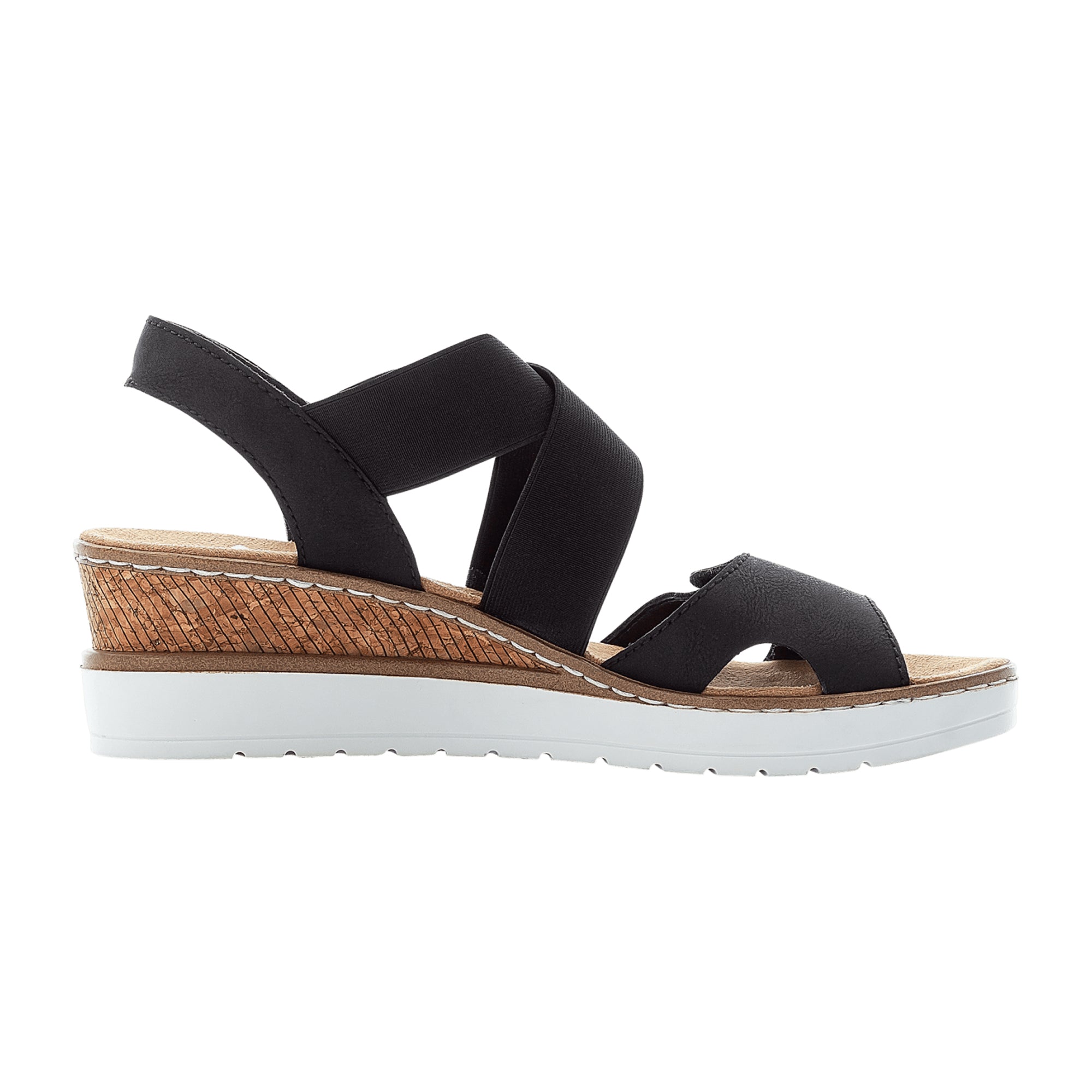 Rieker Women's Black Sandals Comfortable Wedge Heel Synthetic Summer Shoes
