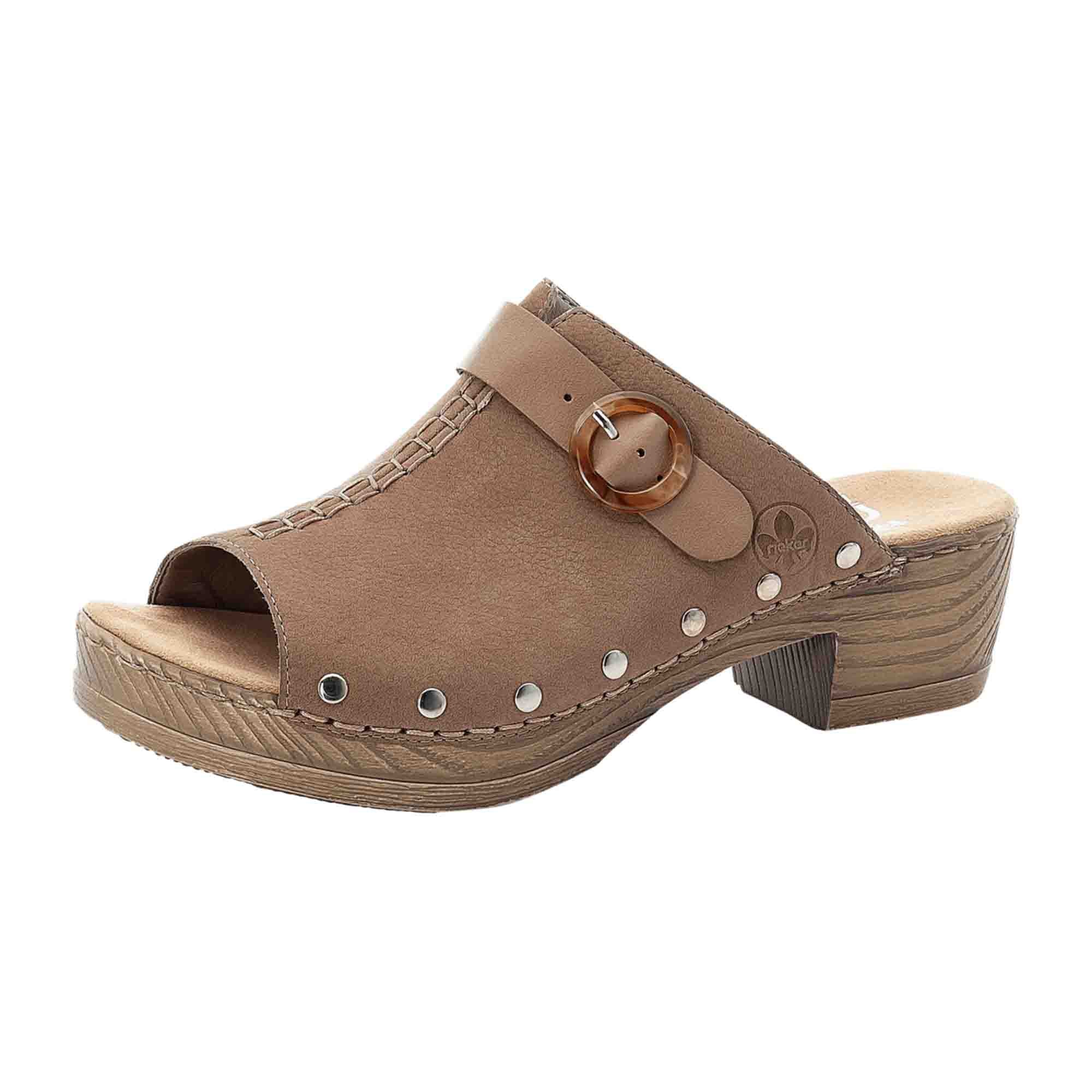 Rieker Beige Women's Sandals Block Heel Open Toe Leather Spring Summer
