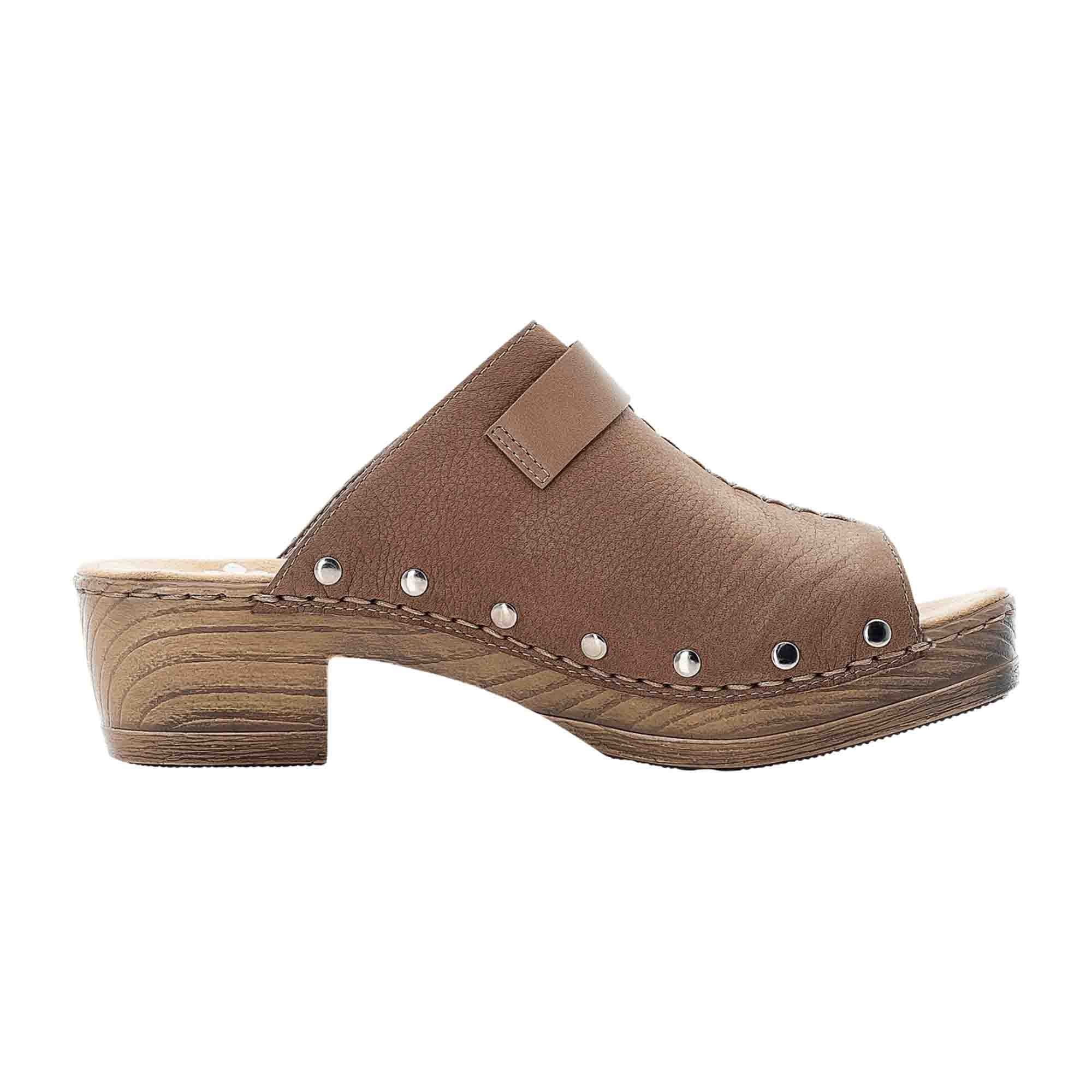 Rieker Beige Women's Sandals Block Heel Open Toe Leather Spring Summer