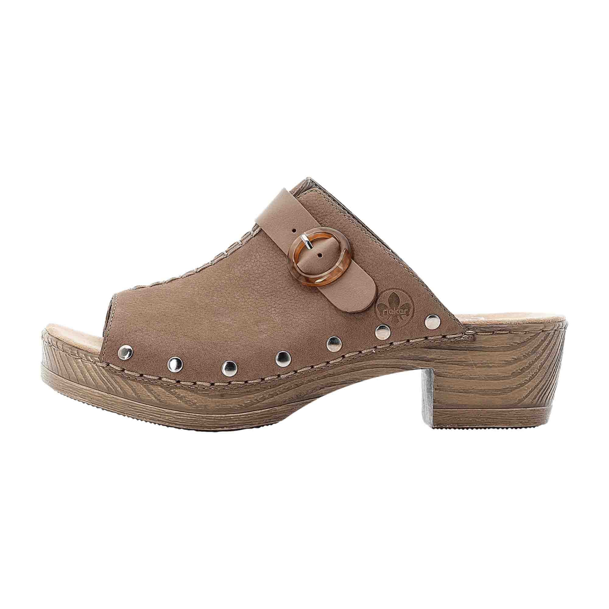 Rieker Beige Women's Sandals Block Heel Open Toe Leather Spring Summer