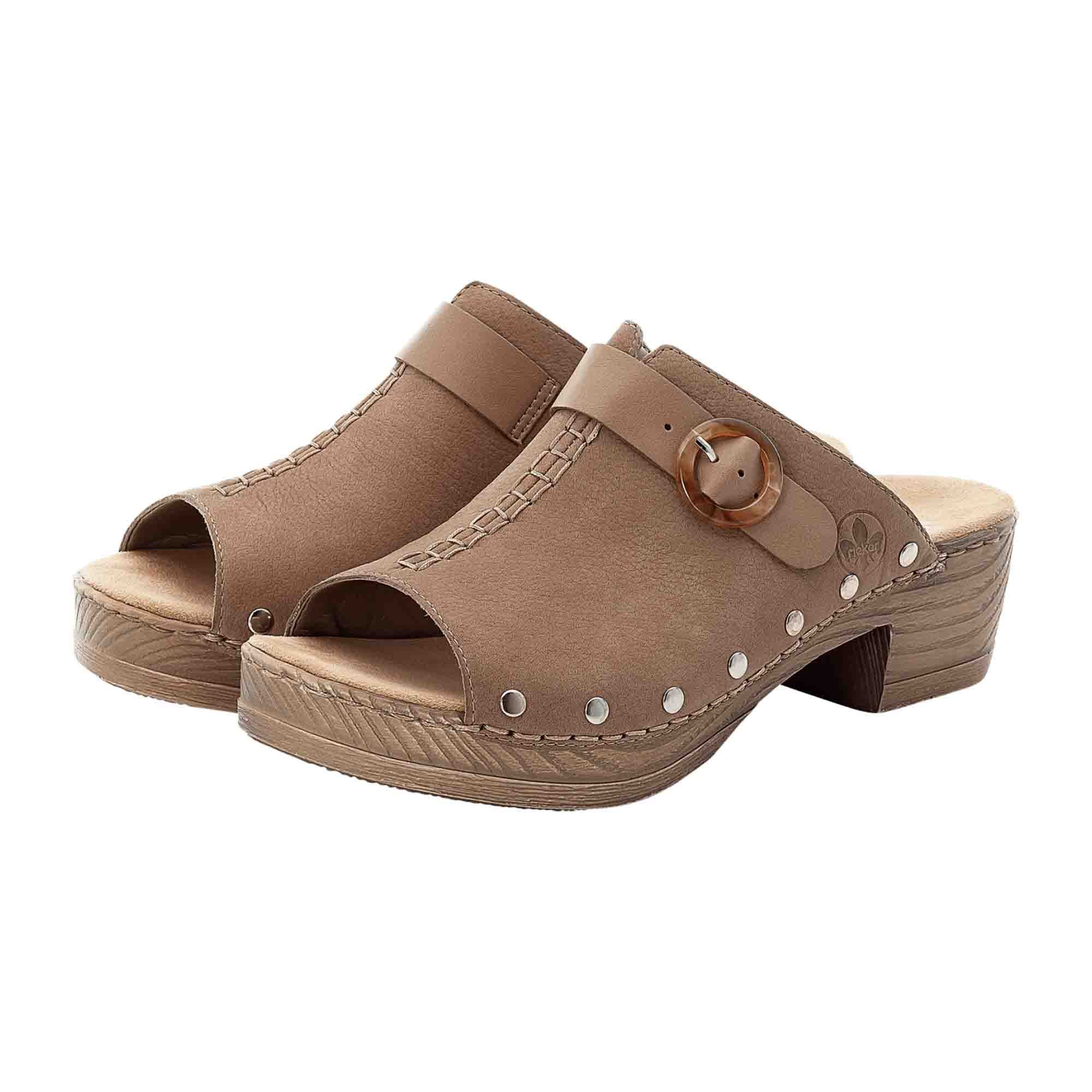 Rieker Beige Women's Sandals Block Heel Open Toe Leather Spring Summer
