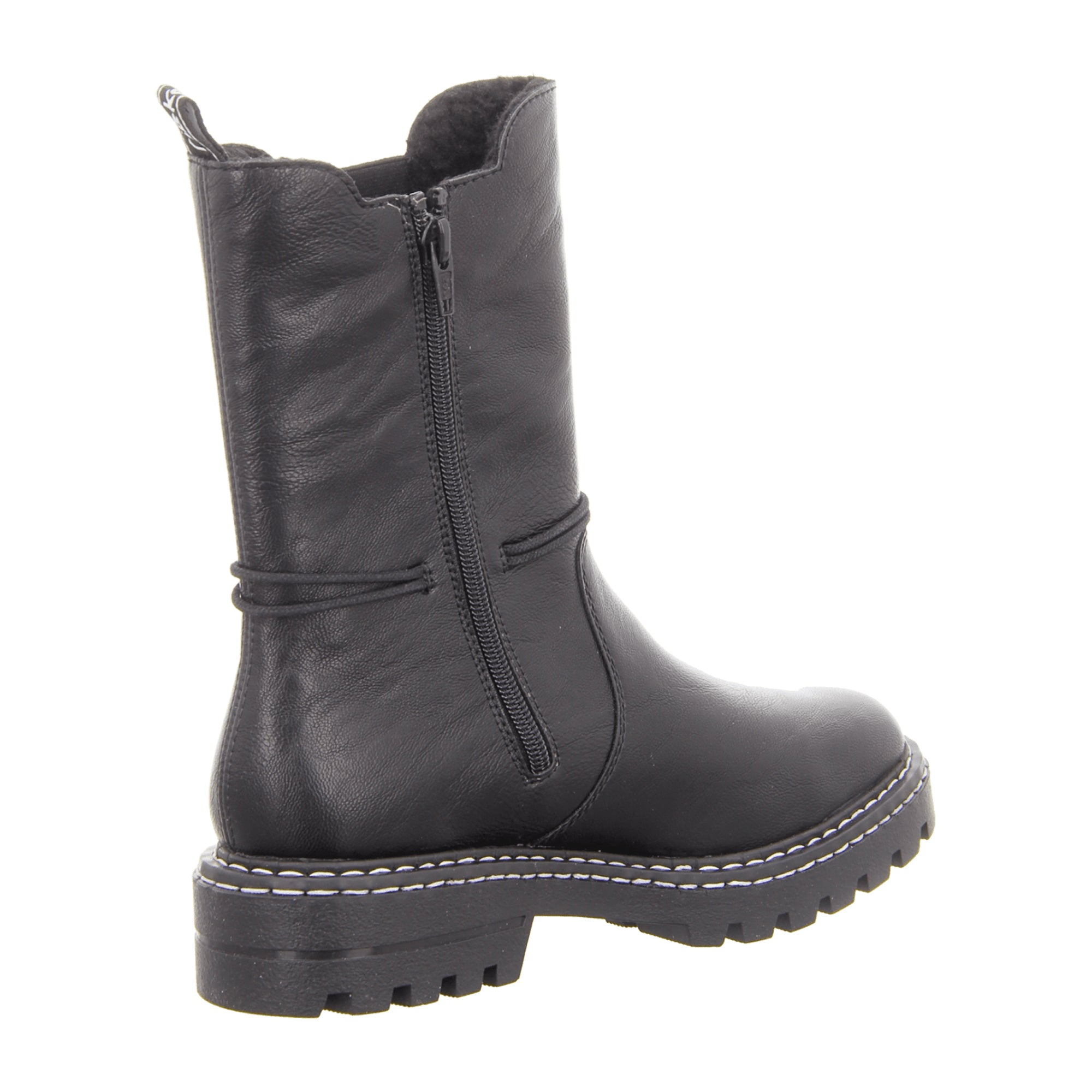 Rieker Women's Black Warm Lined Ankle Boots with Zipper and Stretch Panels