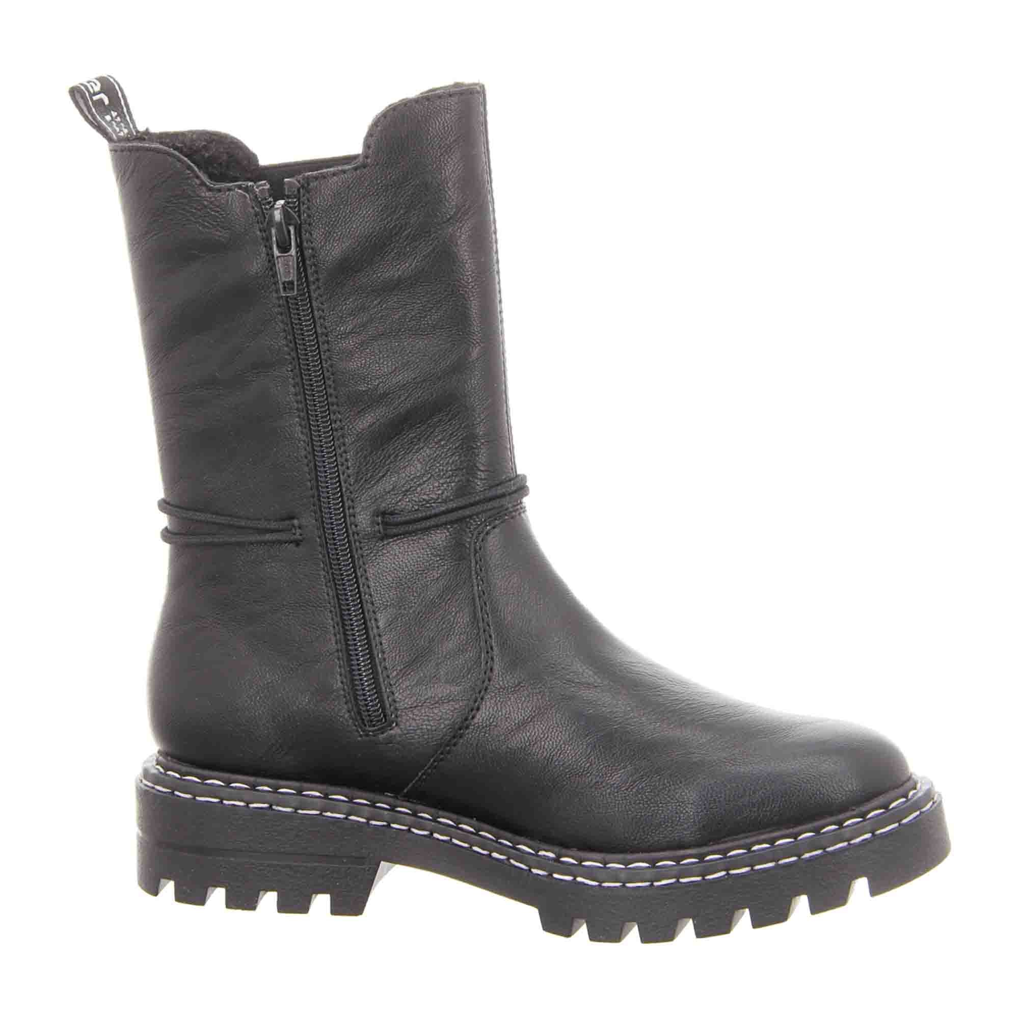 Rieker Women's Black Warm Lined Ankle Boots with Zipper and Stretch Panels