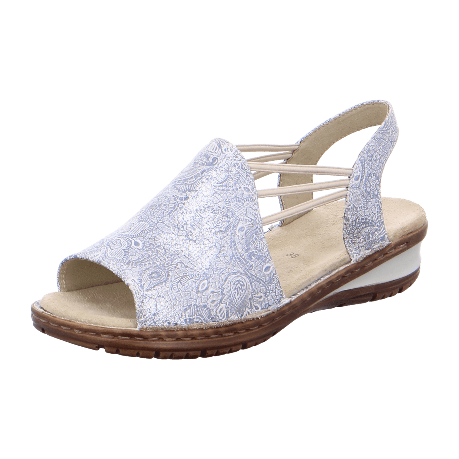 ARA Women's Slippers with Ankle Strap in Silver Nubuck Leather, Open Toe, Leather Lining, Synthetic Rubber Sole