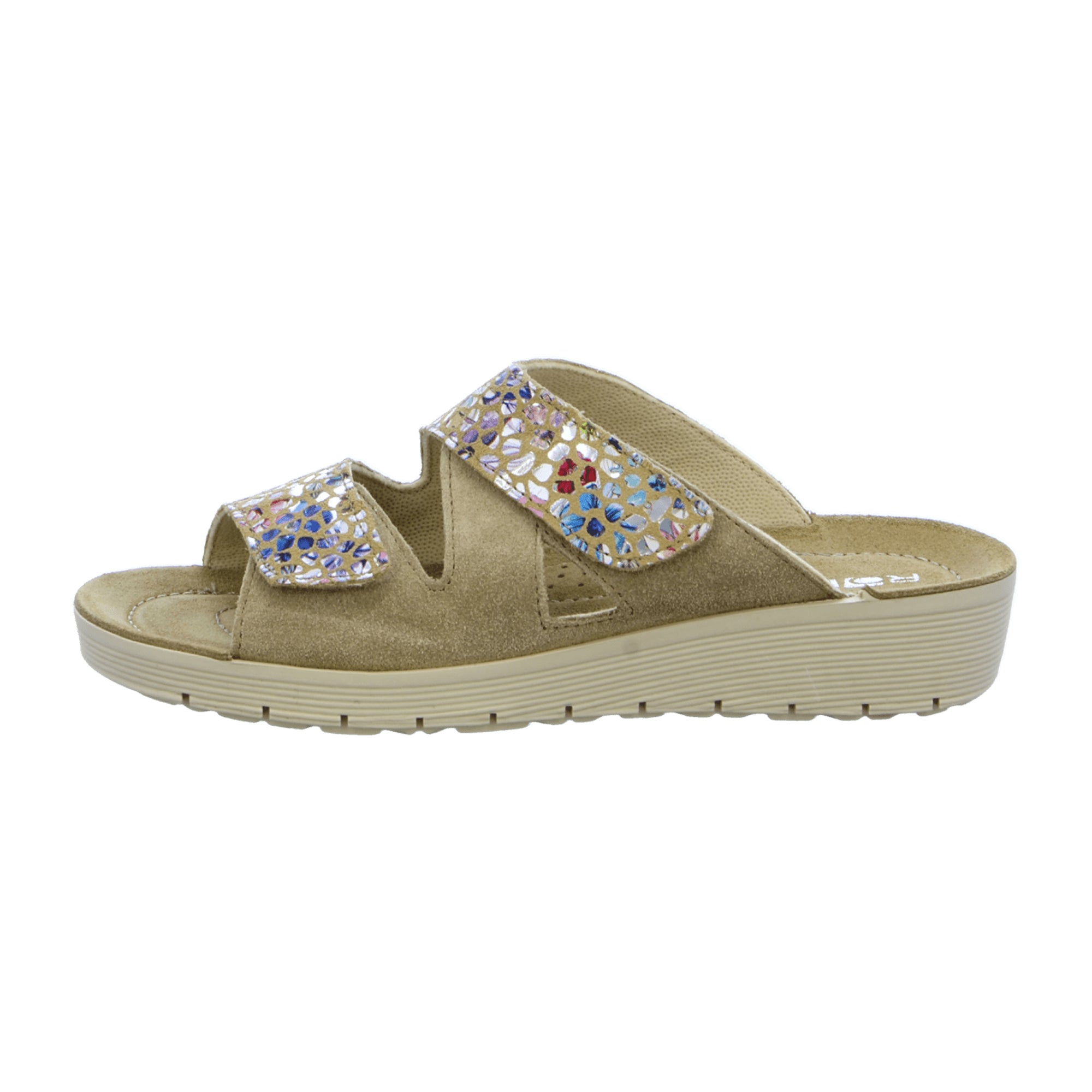Rohde Comfortable Women's Beige Nubuck Leather Slide Sandals with Velcro Closure