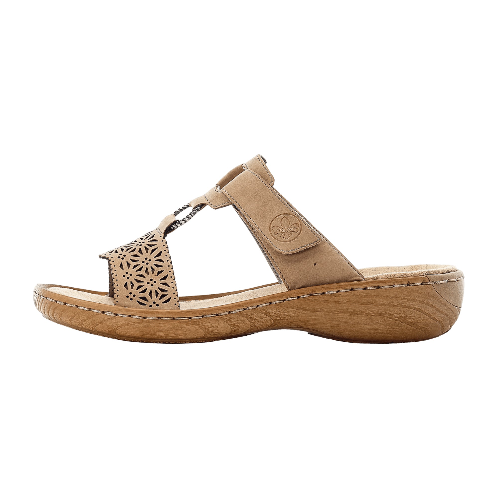 Rieker Beige Women's Sandals V27K5-60 with Adjustable Strap and Wedge Heel