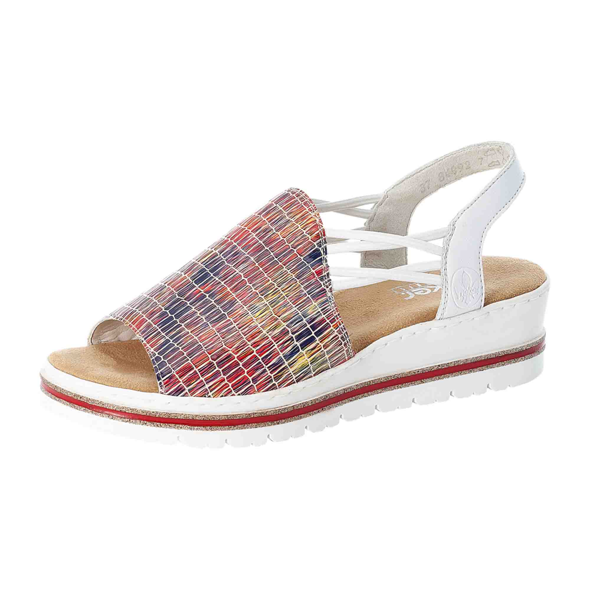 Rieker Women's Colorful Summer Sandals with Soft Textile Insole and Wedge Heel