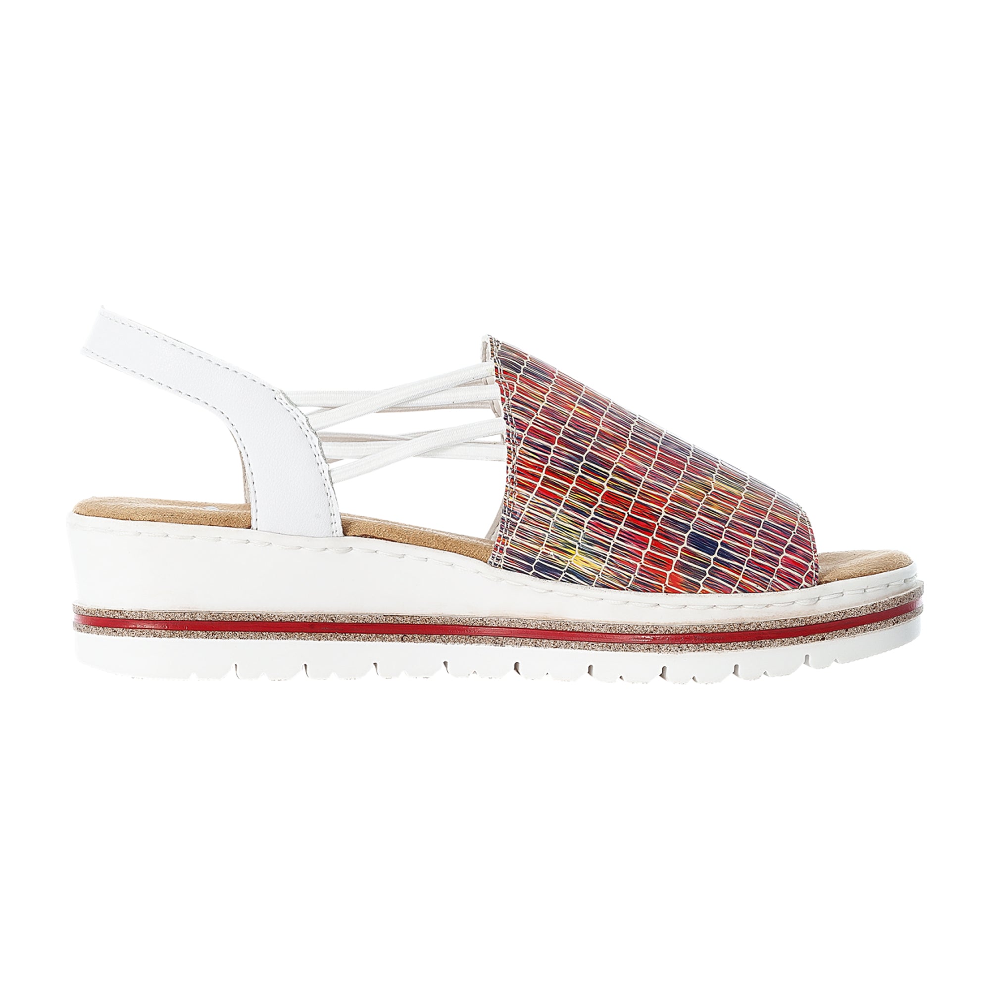 Rieker Women's Colorful Summer Sandals with Soft Textile Insole and Wedge Heel