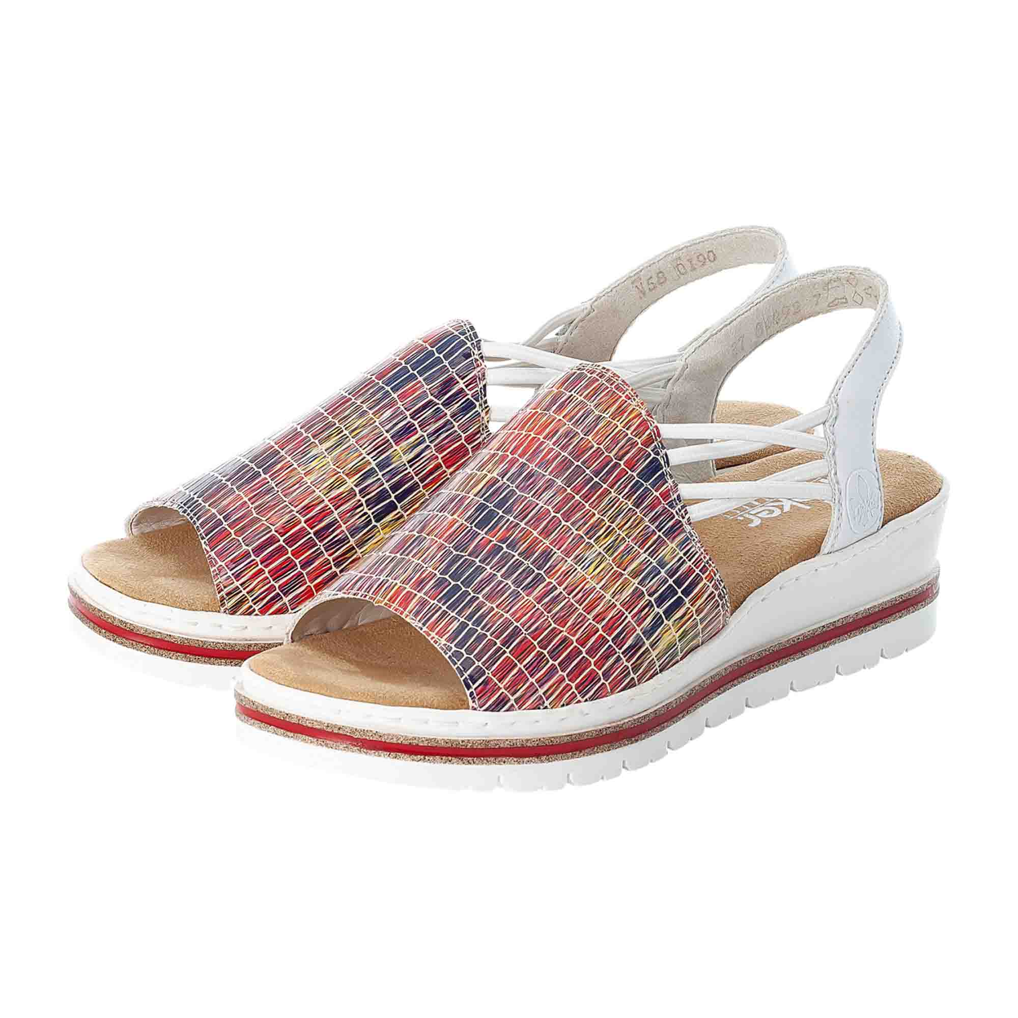 Rieker Women's Colorful Summer Sandals with Soft Textile Insole and Wedge Heel