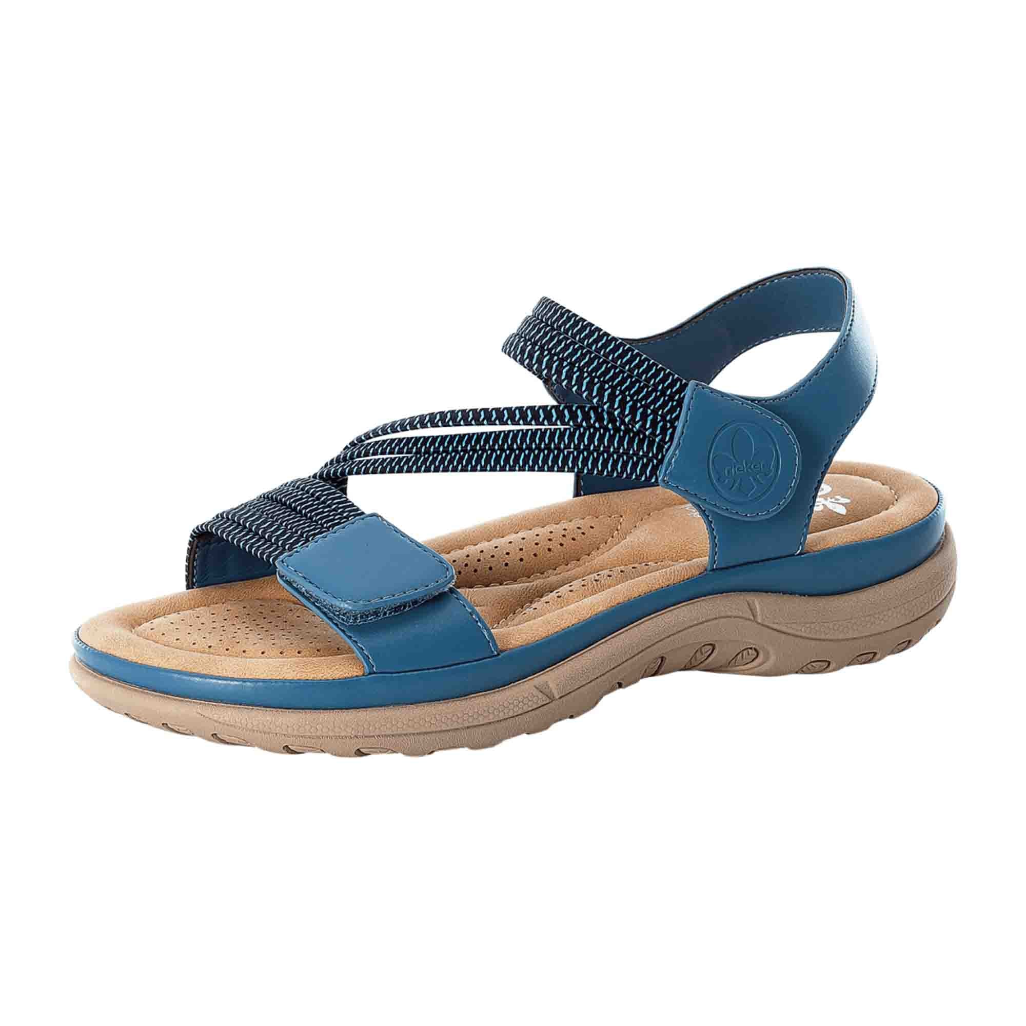 Rieker Women's Blue Sandals Comfortable Block Heel Synthetic Leather Casual Shoes