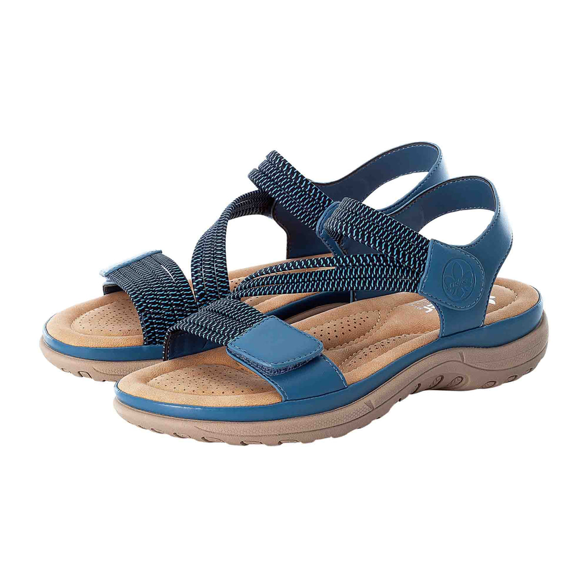 Rieker Women's Blue Sandals Comfortable Block Heel Synthetic Leather Casual Shoes