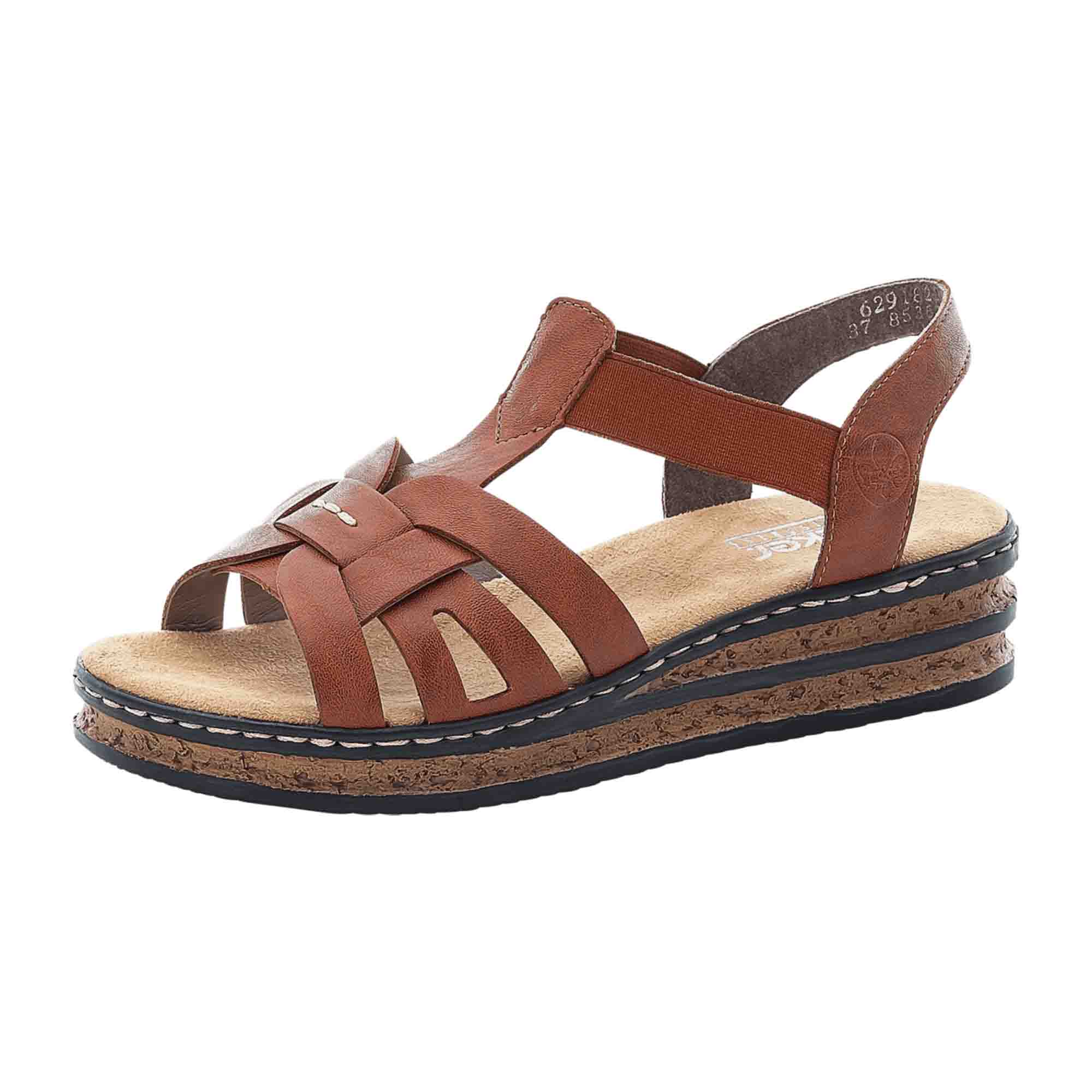 Rieker Women's Brown Wedge Sandals with Elastic Strap and Cushioned Sole