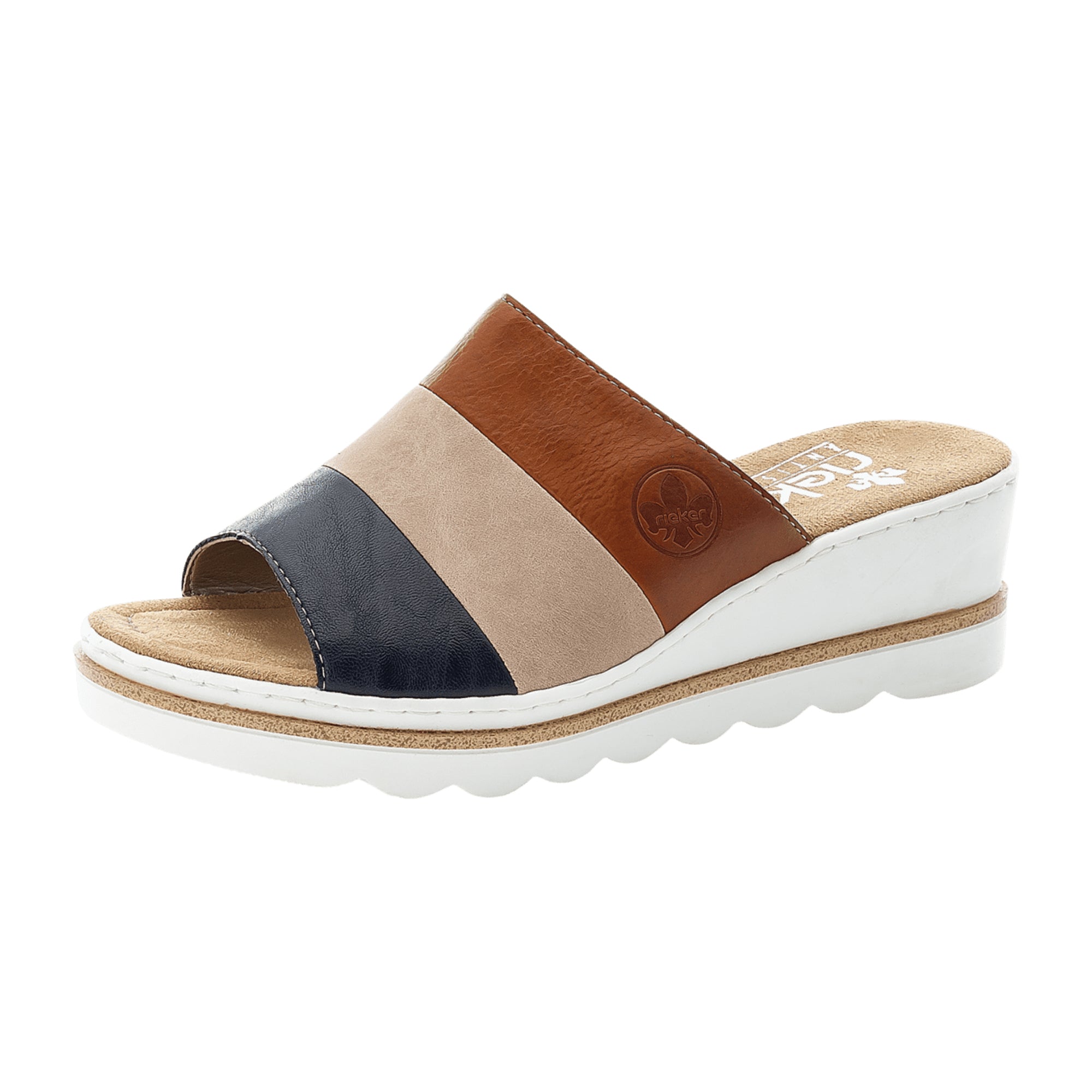 Rieker Women's Blue Slip-On Sandals Comfortable Lightweight Wedge Heel