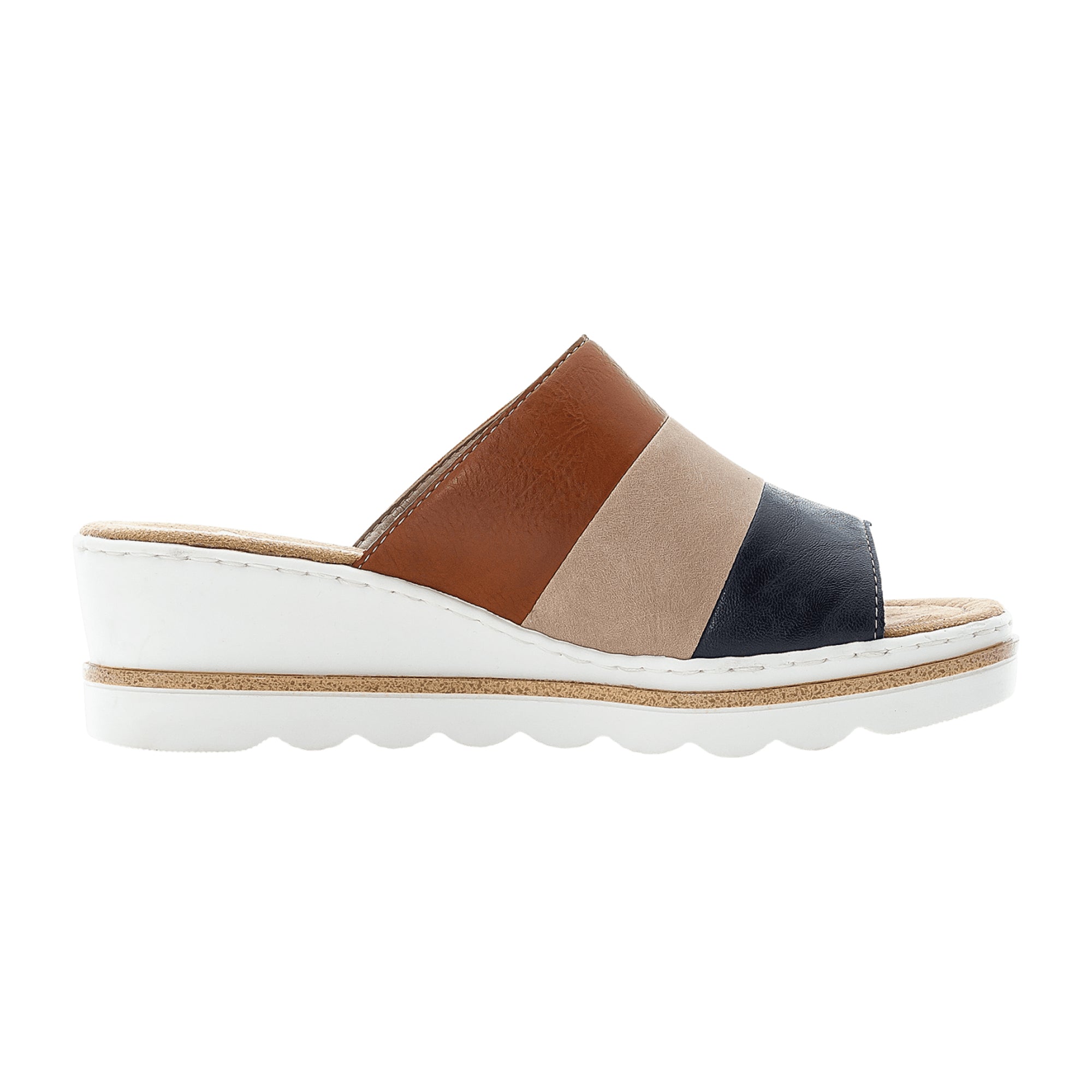 Rieker Women's Blue Slip-On Sandals Comfortable Lightweight Wedge Heel