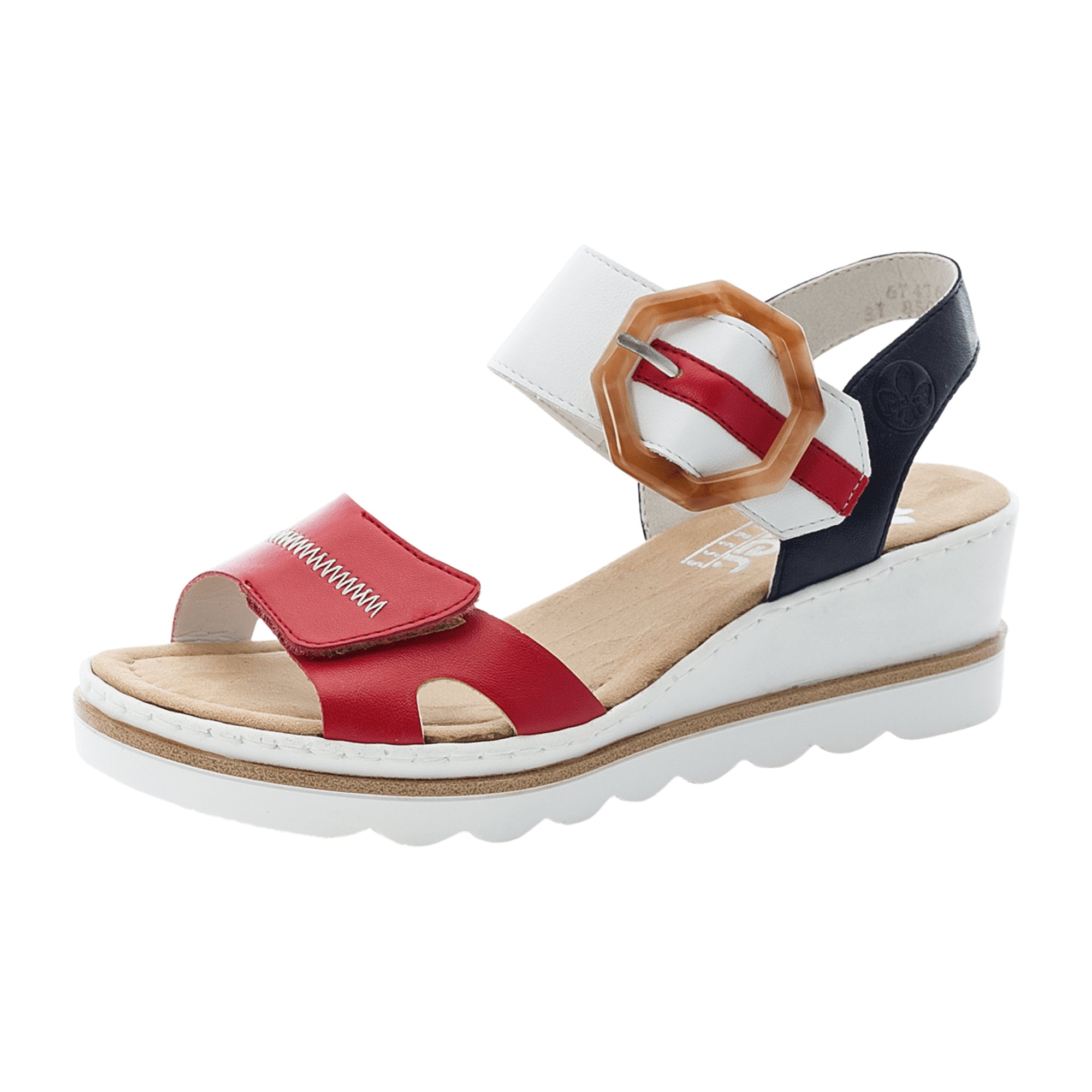 Rieker Women's Red Sandals with Velcro and Wedge Heel for Comfort