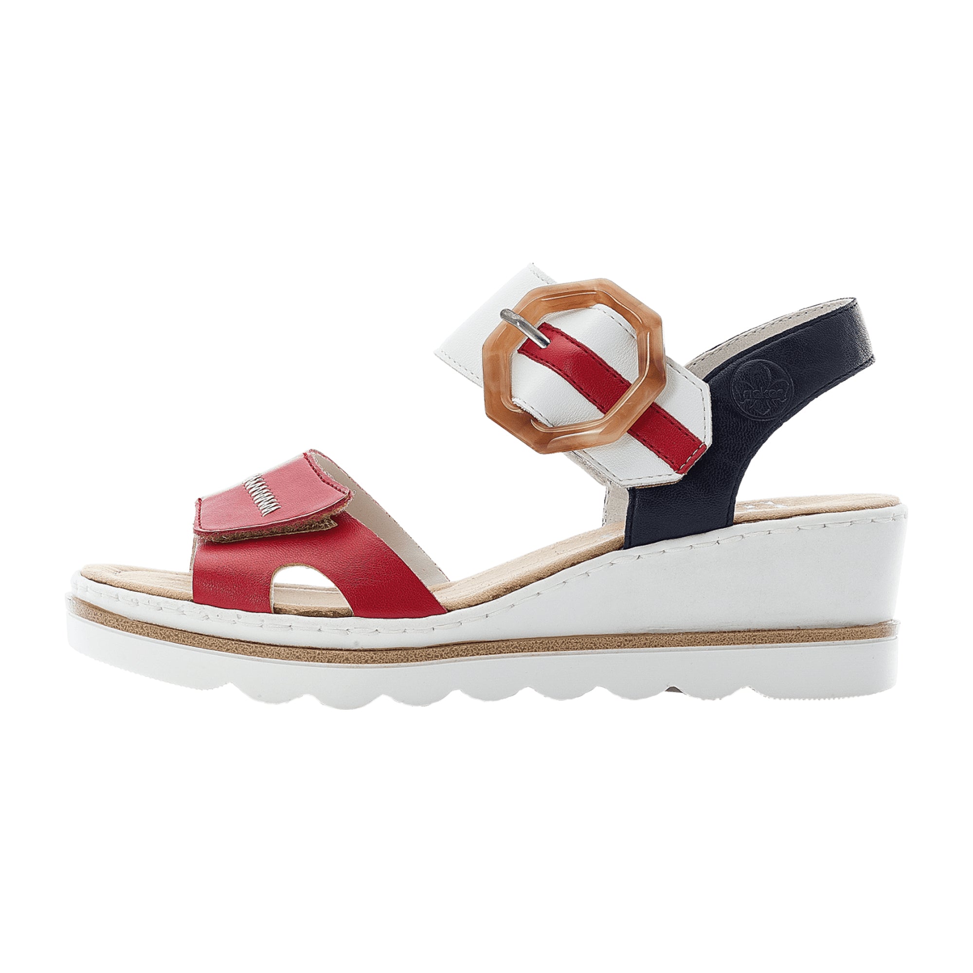 Rieker Women's Red Sandals with Velcro and Wedge Heel for Comfort