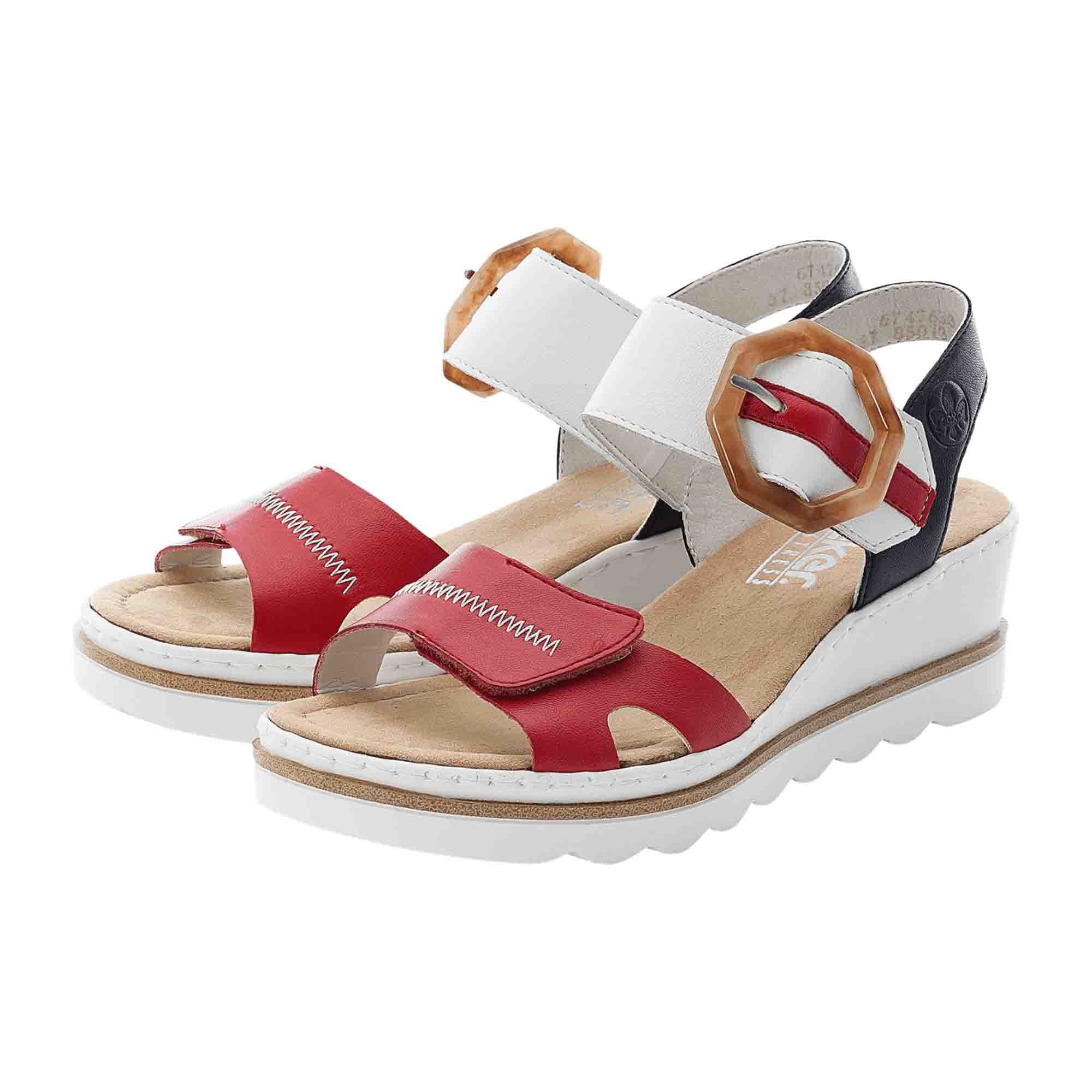 Rieker Women's Red Sandals with Velcro and Wedge Heel for Comfort