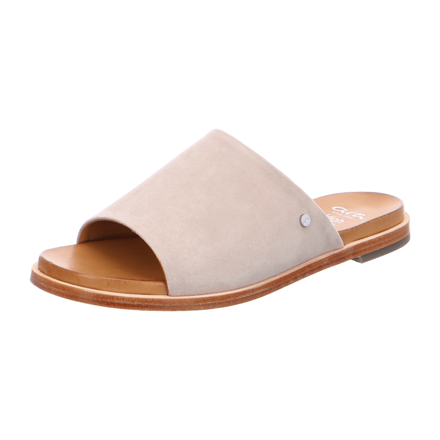 ARA KENT Women's Nubuck Leather Slippers in Beige with Leather Lining and Leather Sole, Pull-On Open Toe
