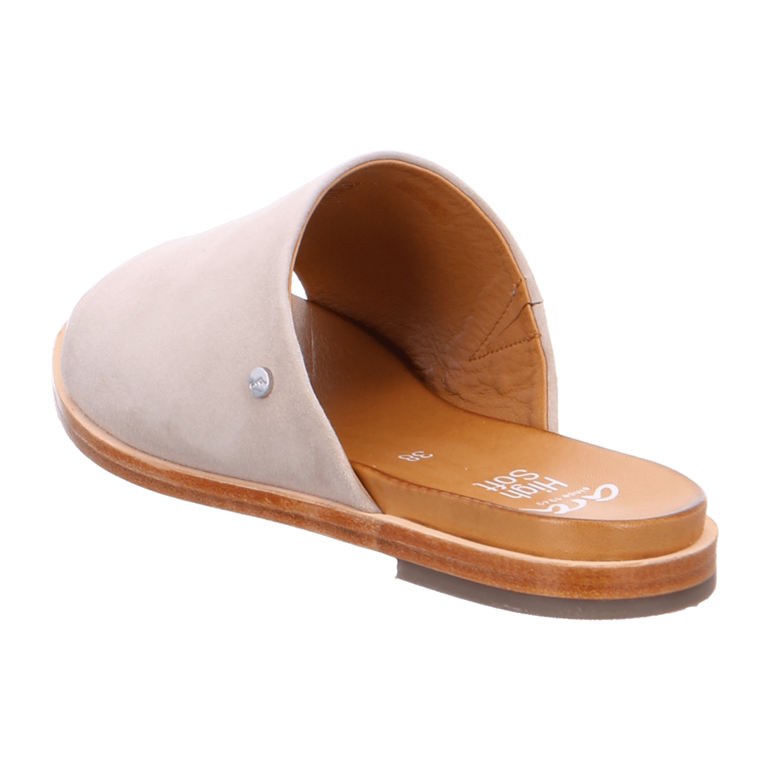 ARA KENT Women's Nubuck Leather Slippers in Beige with Leather Lining and Leather Sole, Pull-On Open Toe