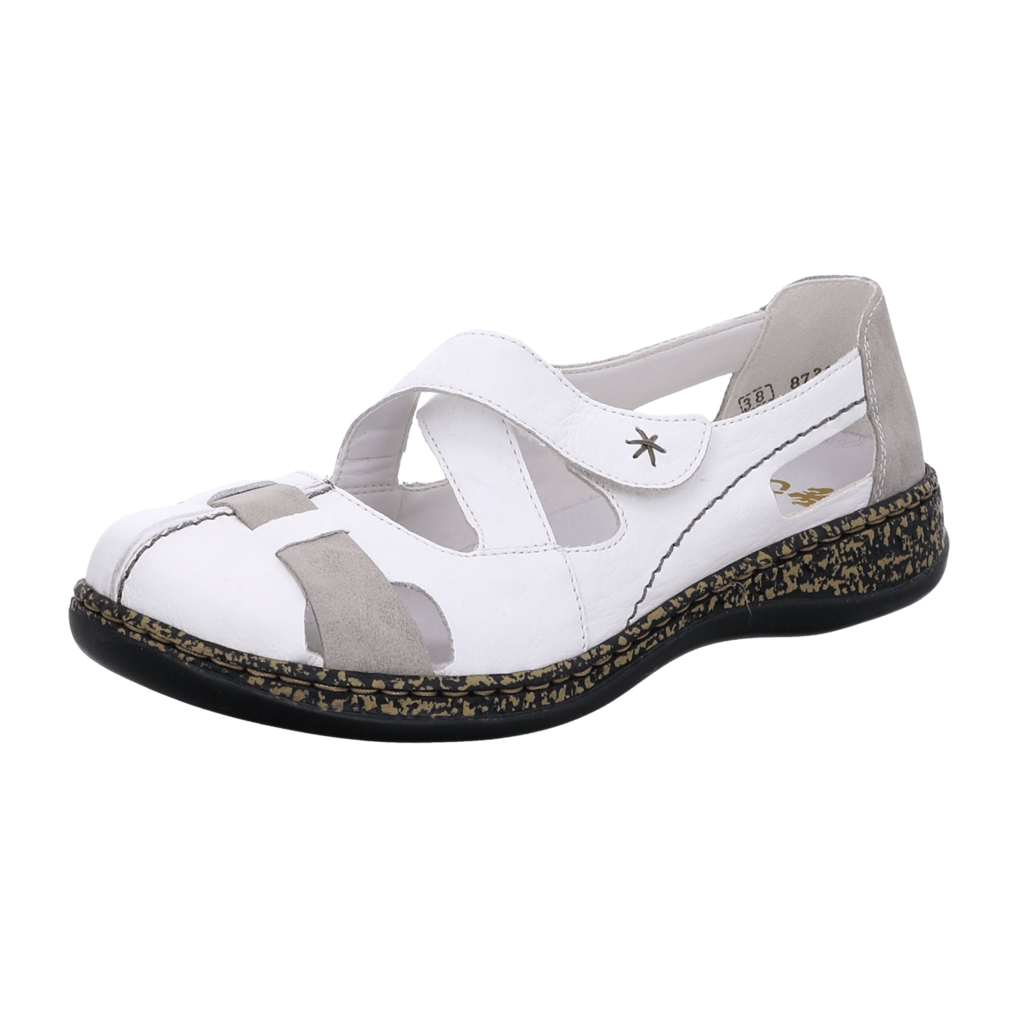 Rieker Women's White Slip-On Shoes with Velcro Strap and Cushioned Sole