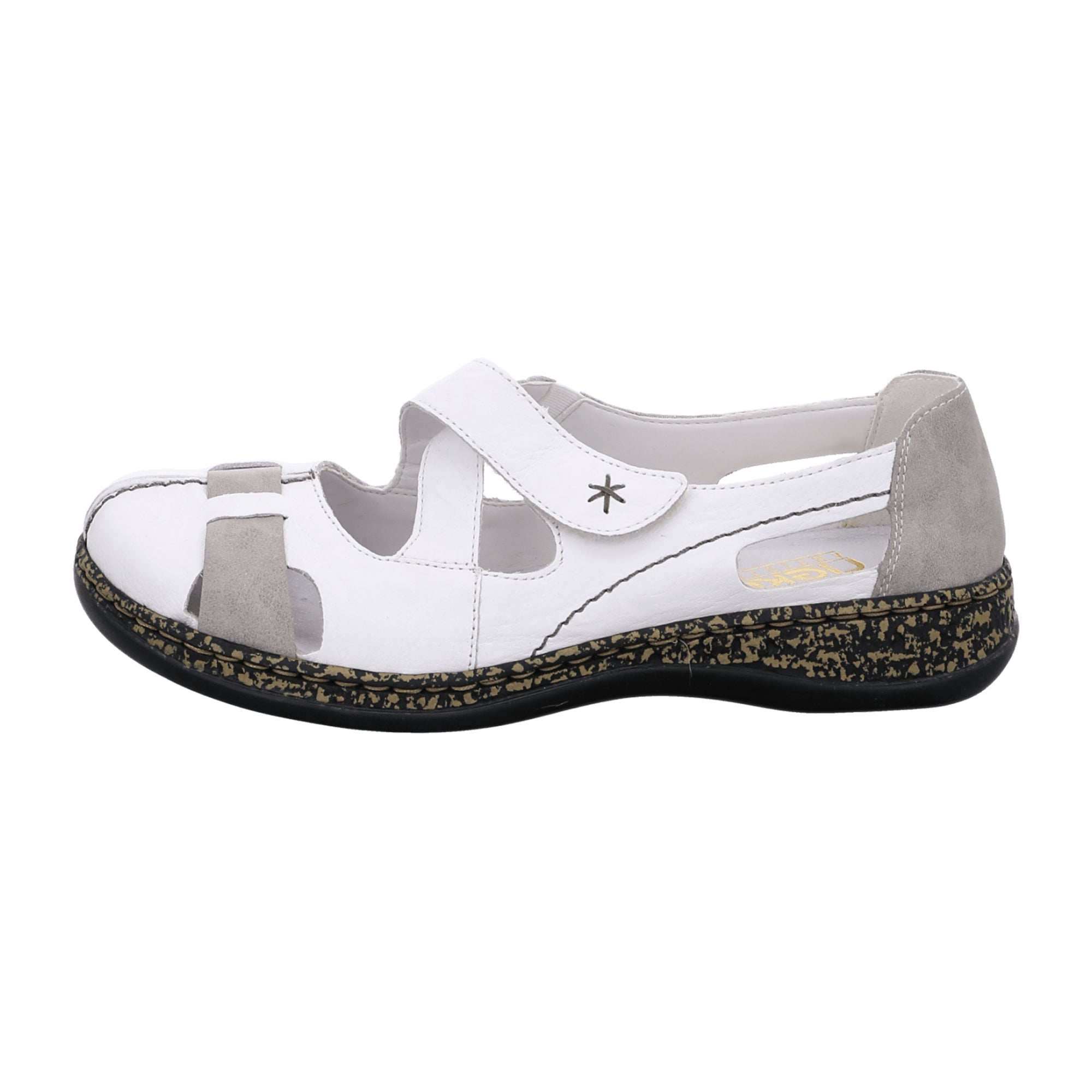 Rieker Women's White Slip-On Shoes with Velcro Strap and Cushioned Sole
