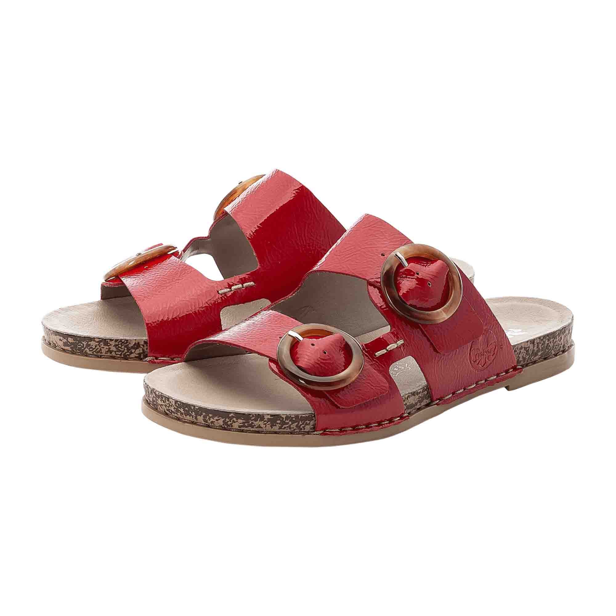 Rieker Women's Red Slip-On Sandals with 30mm Heel and Adjustable Straps