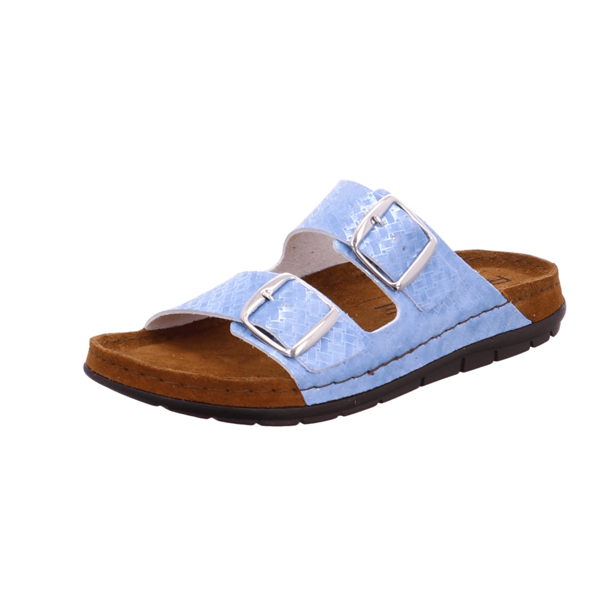 Rohde Comfortable Women's Slip-On Sandals Blue Embossed Leather Wedge Heel