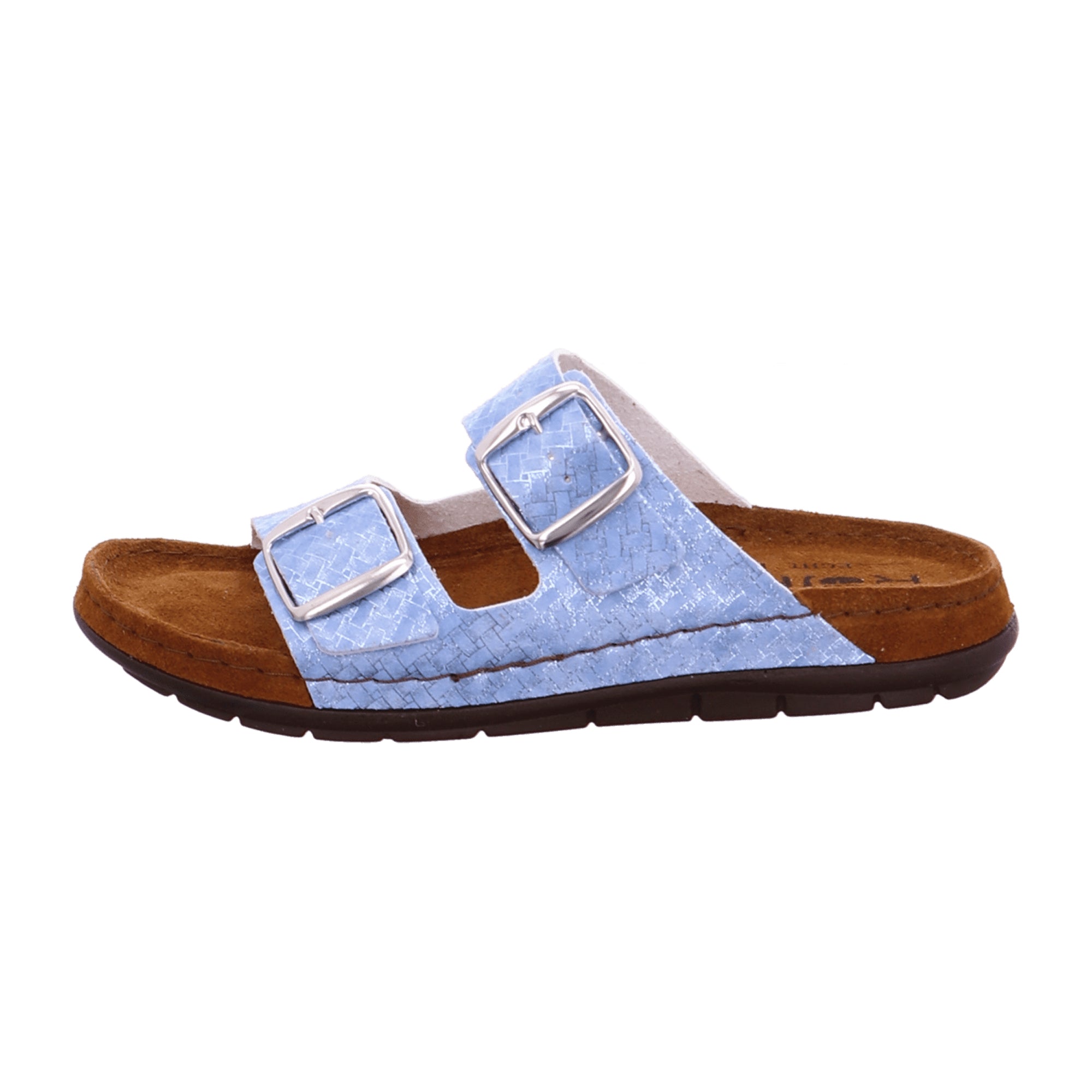 Rohde Comfortable Women's Slip-On Sandals Blue Embossed Leather Wedge Heel