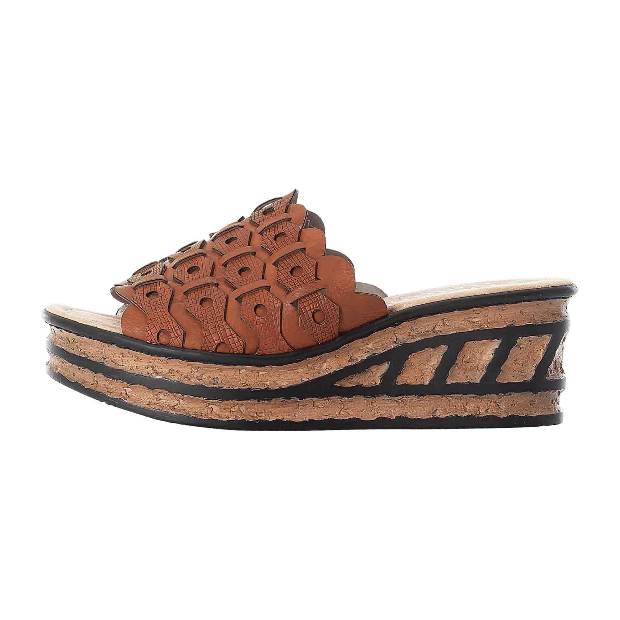 Rieker NV Women's Brown Wedge Heel Shoes Synthetic Leather Spring/Summer