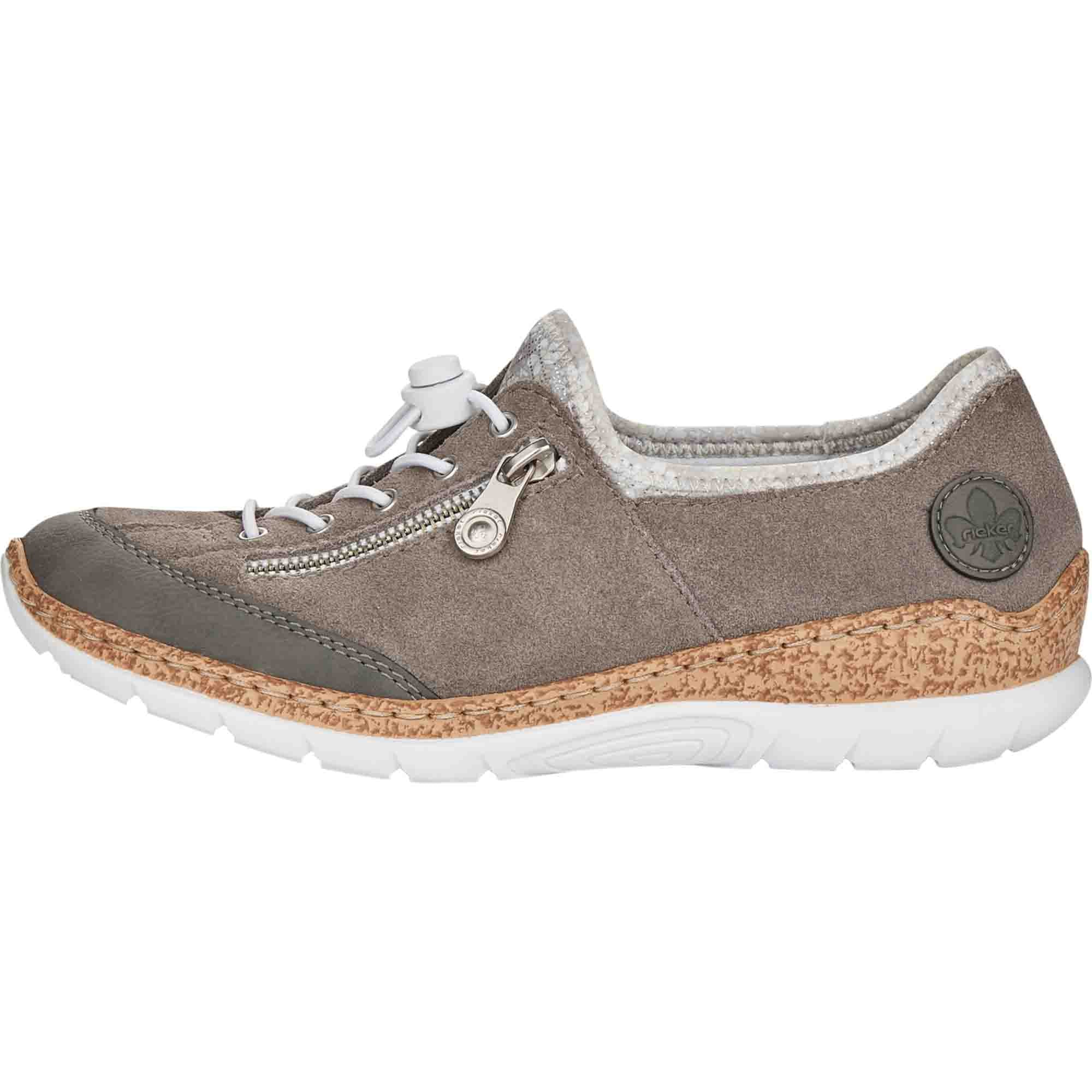 Rieker Women's Grey Comfort Slip-On Shoes N42F1-40 with Soft MemoSole