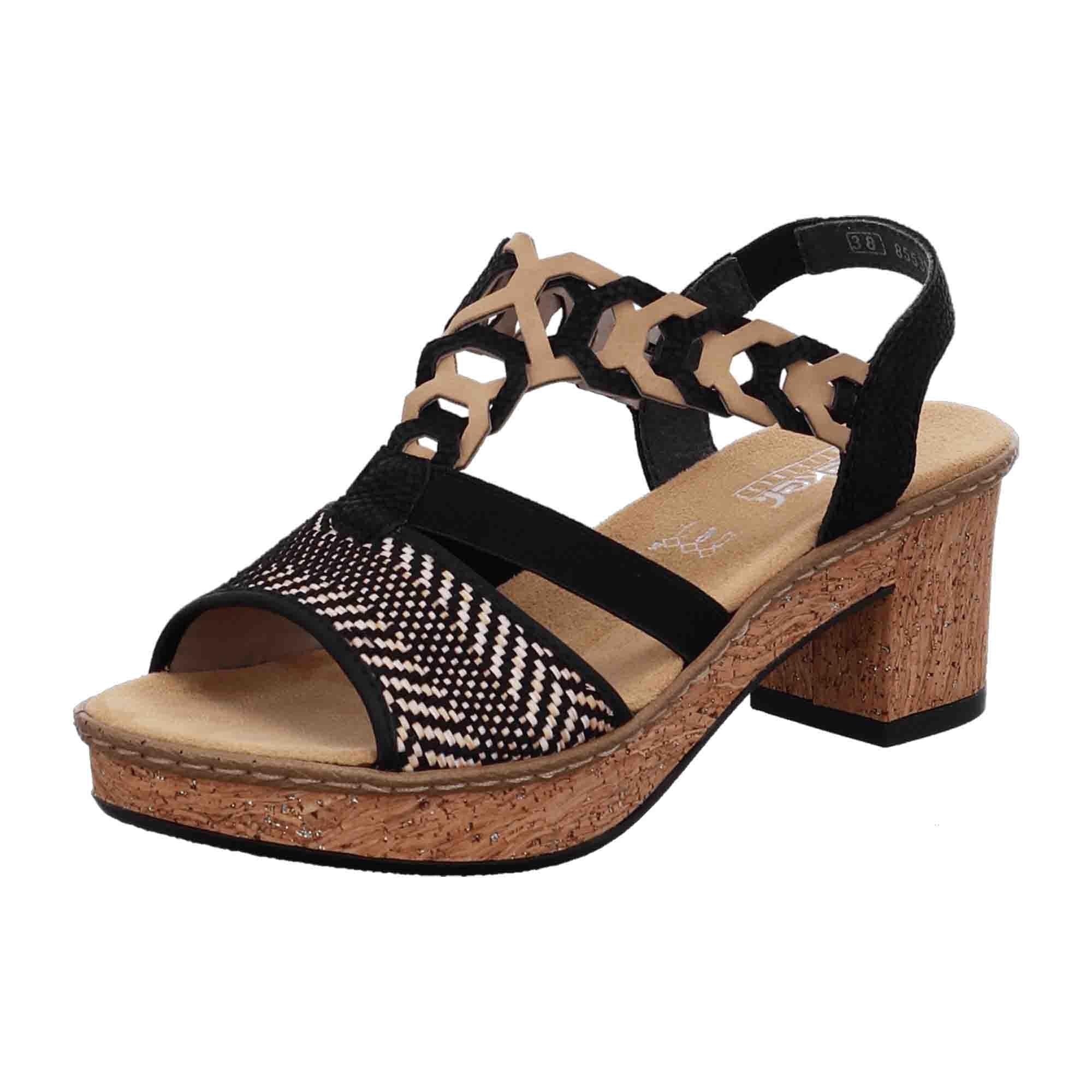 Rieker Women's Black Sandalettes Comfortable Synthetic Block Heel Shoes