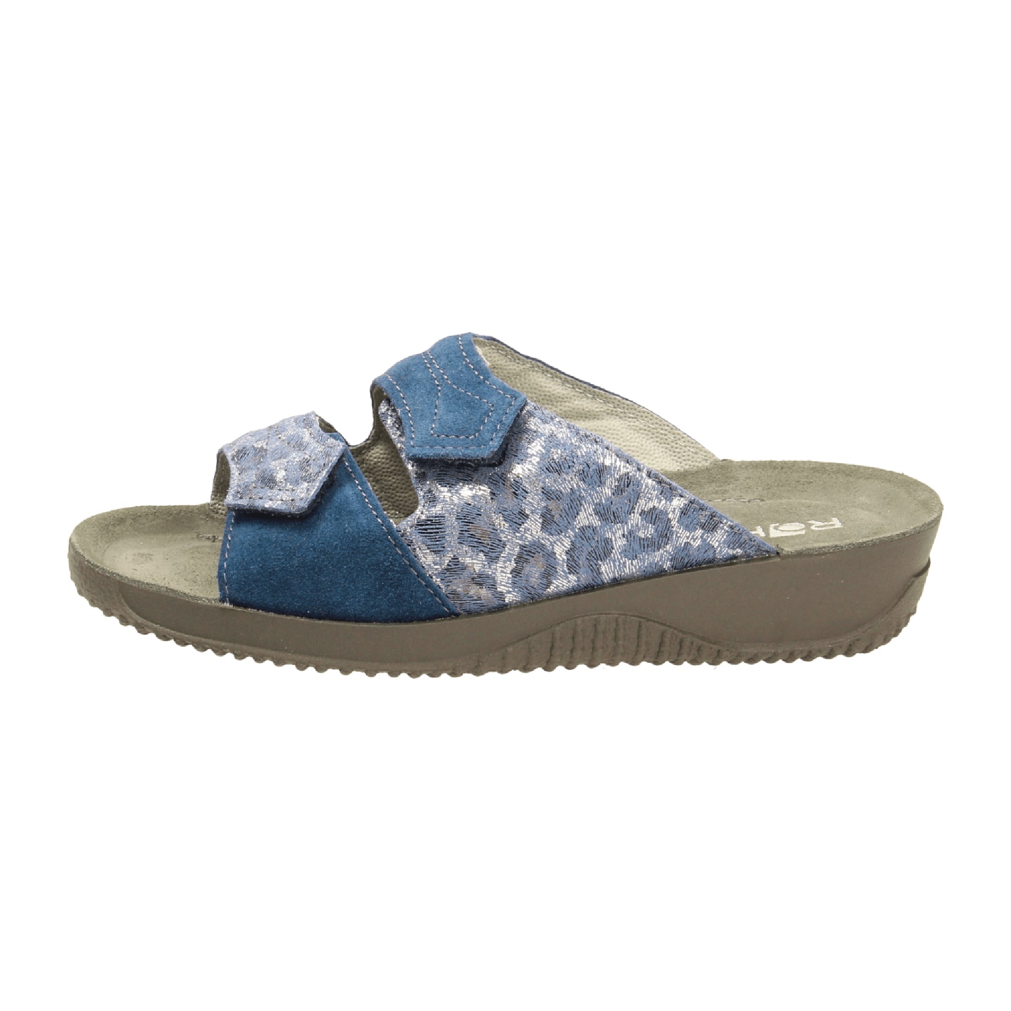 Rohde Comfortable Women's Blue Sandals with Velour Leather and Wedge Heel