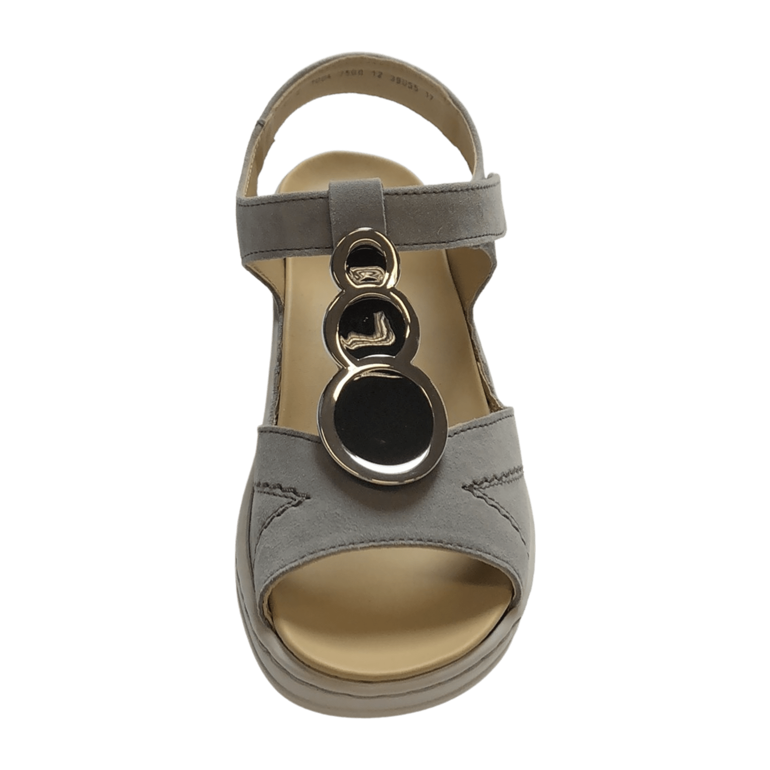 ARA COLMAR Women's Nubuck Leather T-Strap Sandals with Hook-and-Loop Closure in Grey