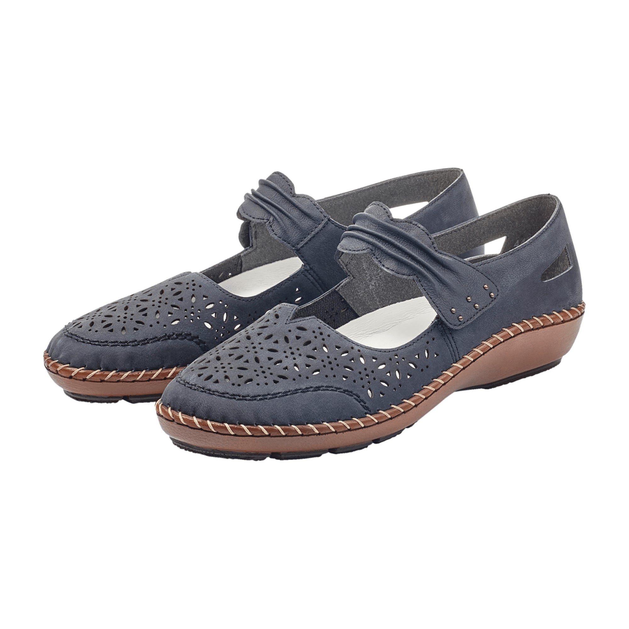 Rieker Women's Blue Slipper Loafers Perforated or Woven Design