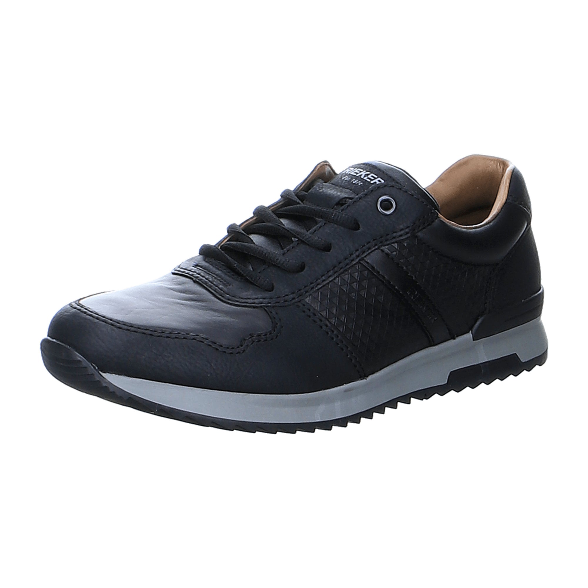 Rieker Men's Black Leather Sneakers with Flexible Rubber Sole and Textile Lining