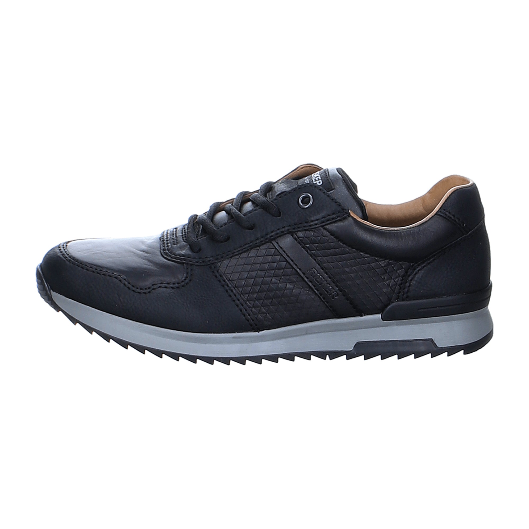 Rieker Men's Black Leather Sneakers with Flexible Rubber Sole and Textile Lining