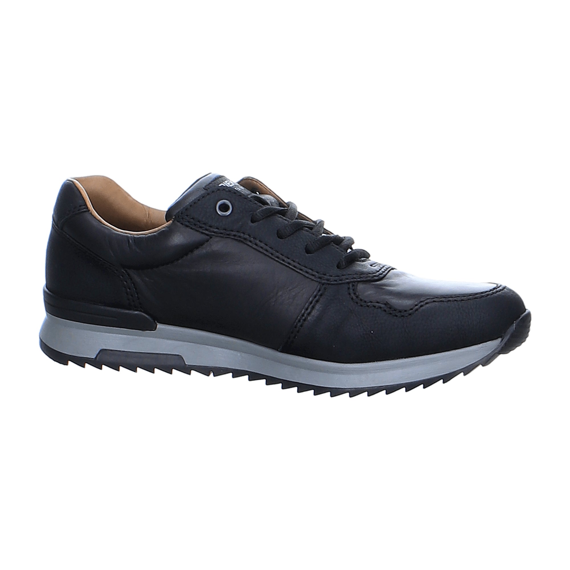 Rieker Men's Black Leather Sneakers with Flexible Rubber Sole and Textile Lining