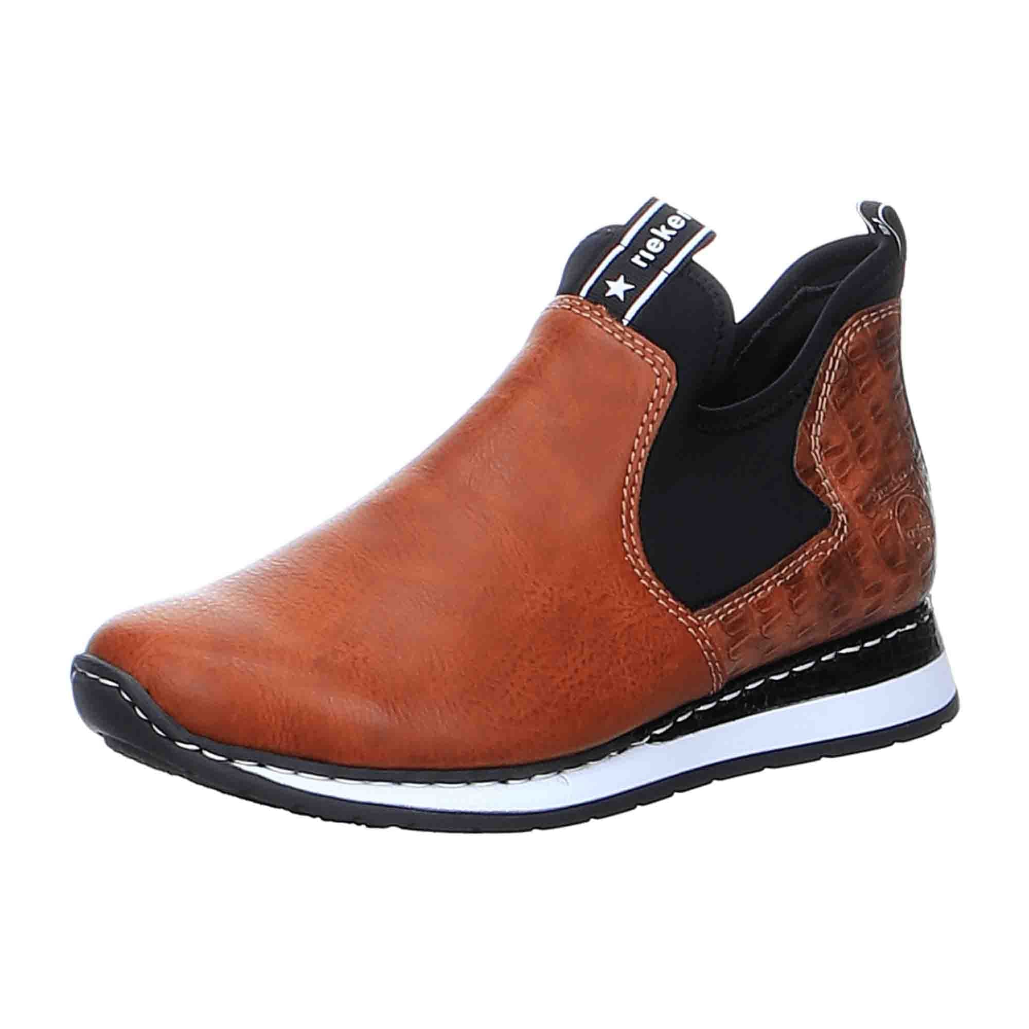 Rieker Brown Ankle Boots with Zipper and Slip-On Design Comfortable Winter Shoes
