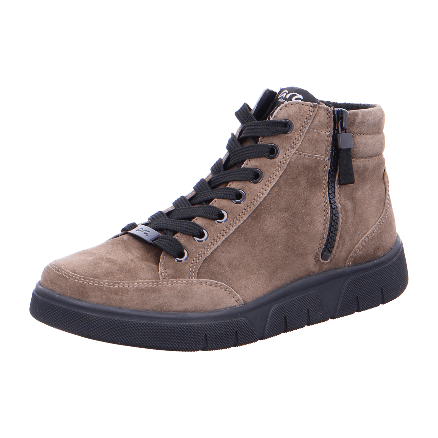 ARA ROM Women's Sneakers in Grey Velour Leather with Lace-Up Closure and Round Toe