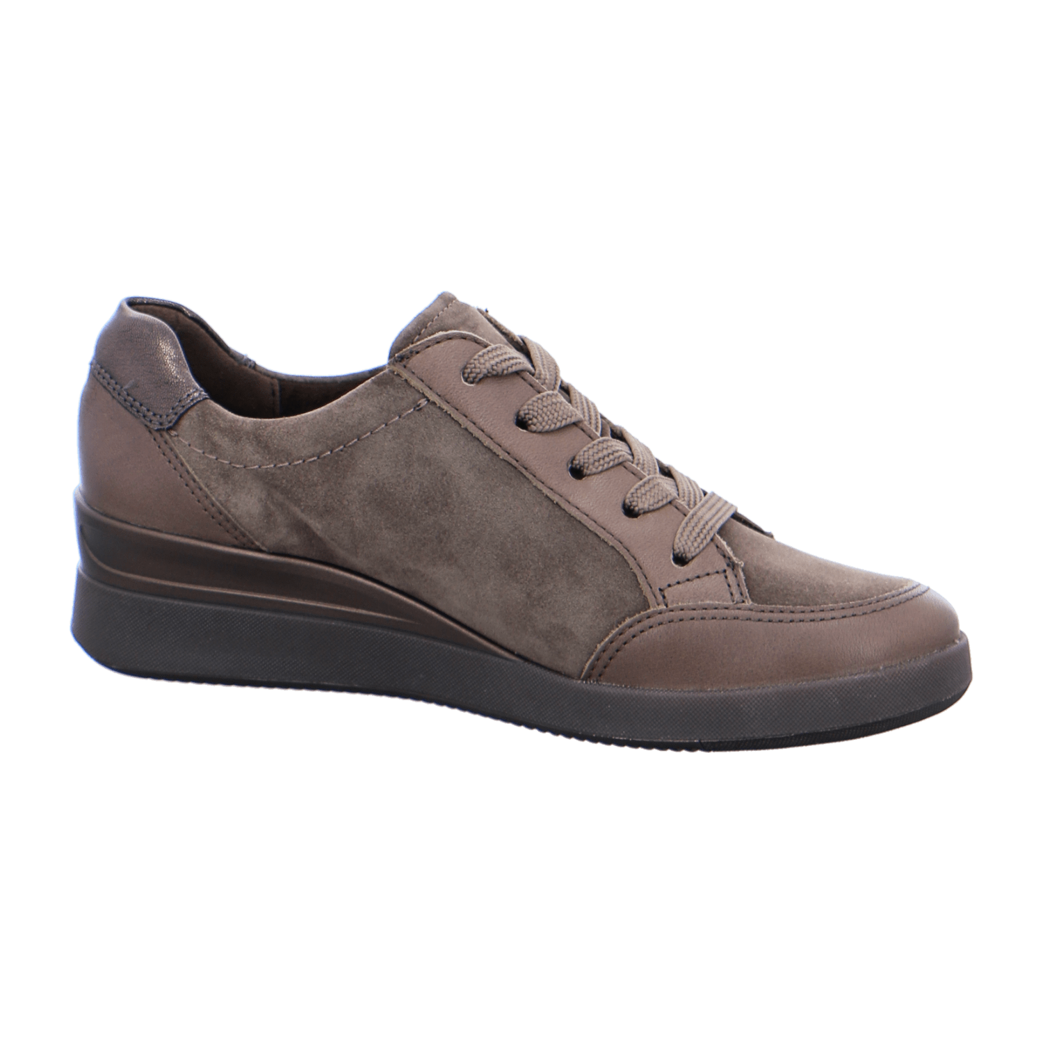 ARA LAZIO Women's Sneakers in Smooth Leather, Grey with Lace-Up Closure and Round Toe