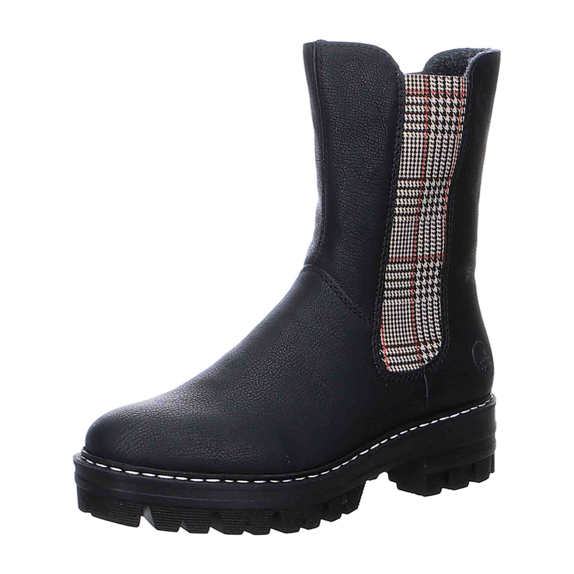 Rieker Women's Black Slip-On Ankle Boots with Zip and Cold Lining