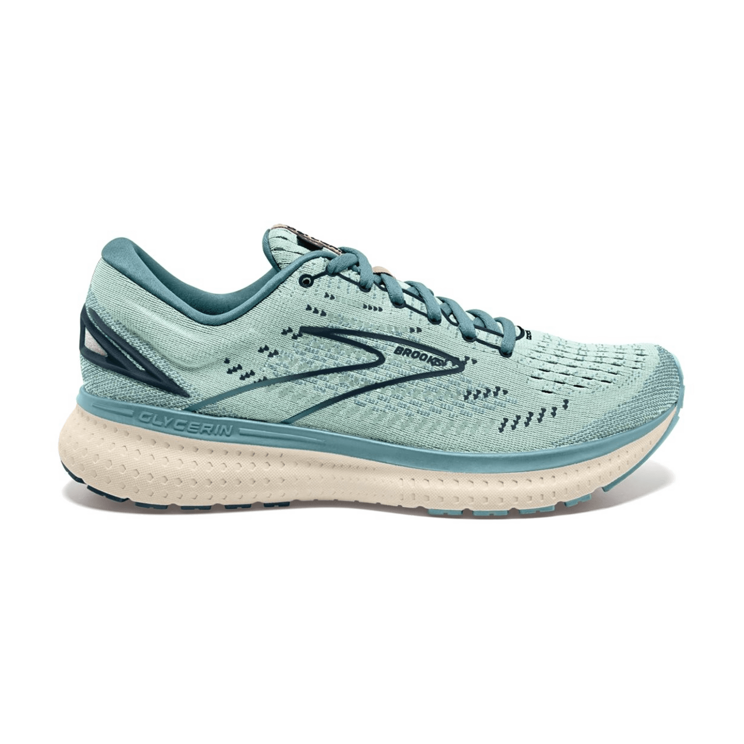Brooks Glycerin 19 Women's Running Shoes Lacing Mesh Aqua Glass Whisper White Navy
