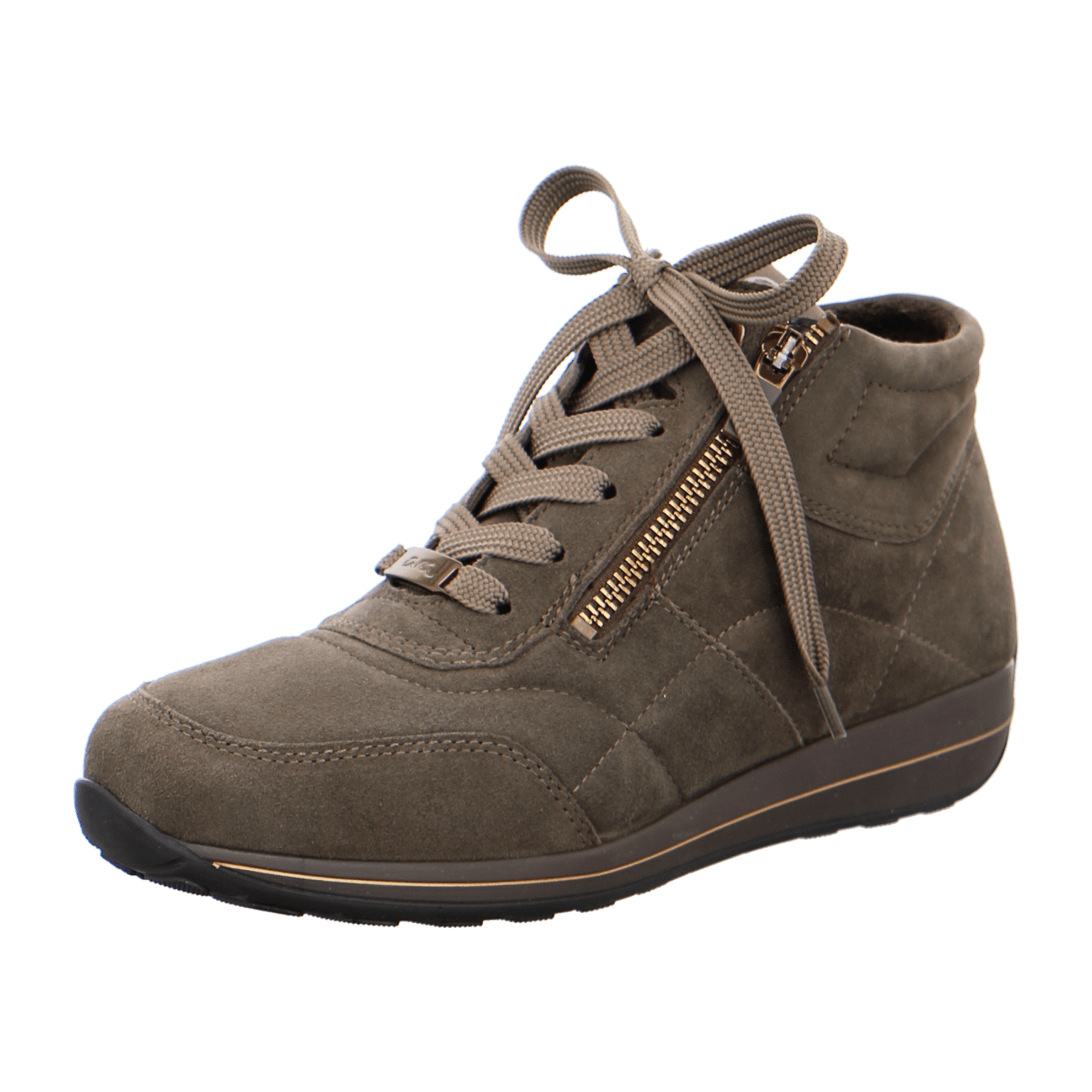 ARA Okto Women's Sneakers in Velour Leather, Lace-Up Shoes with Polyurethane Sole, Cold-Weather Lined in Olive